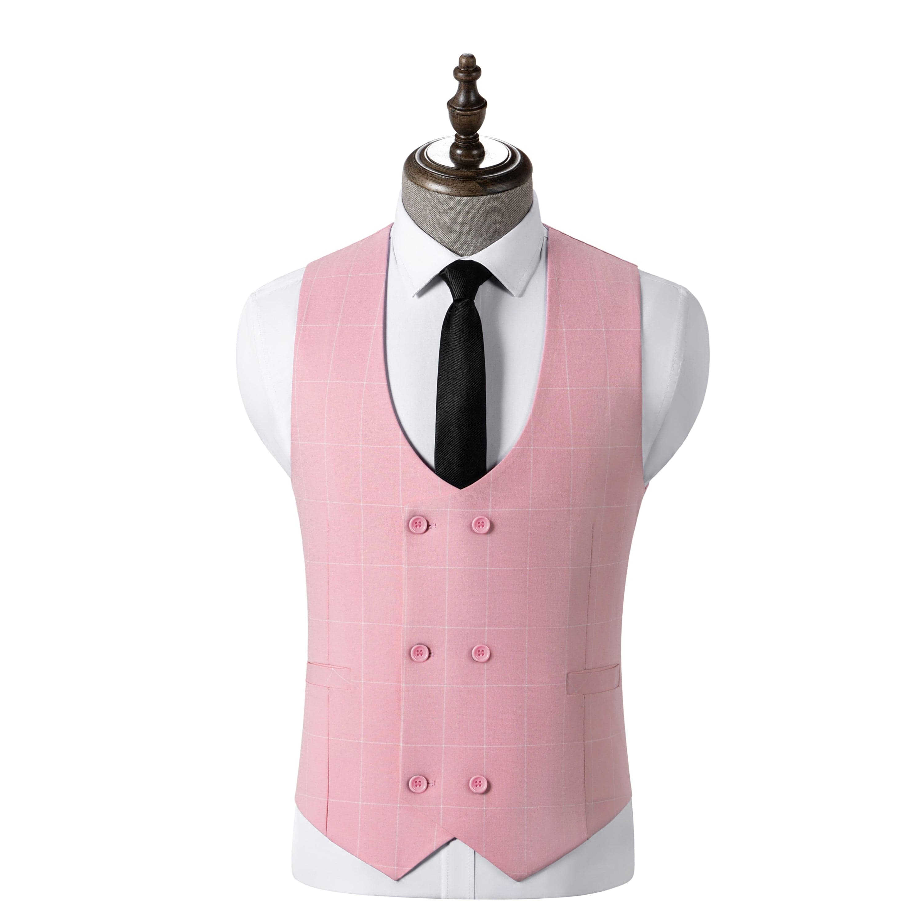 aesido Men's 3-Piece Pink Plaid Suit (Blazer+Vest+Pants)