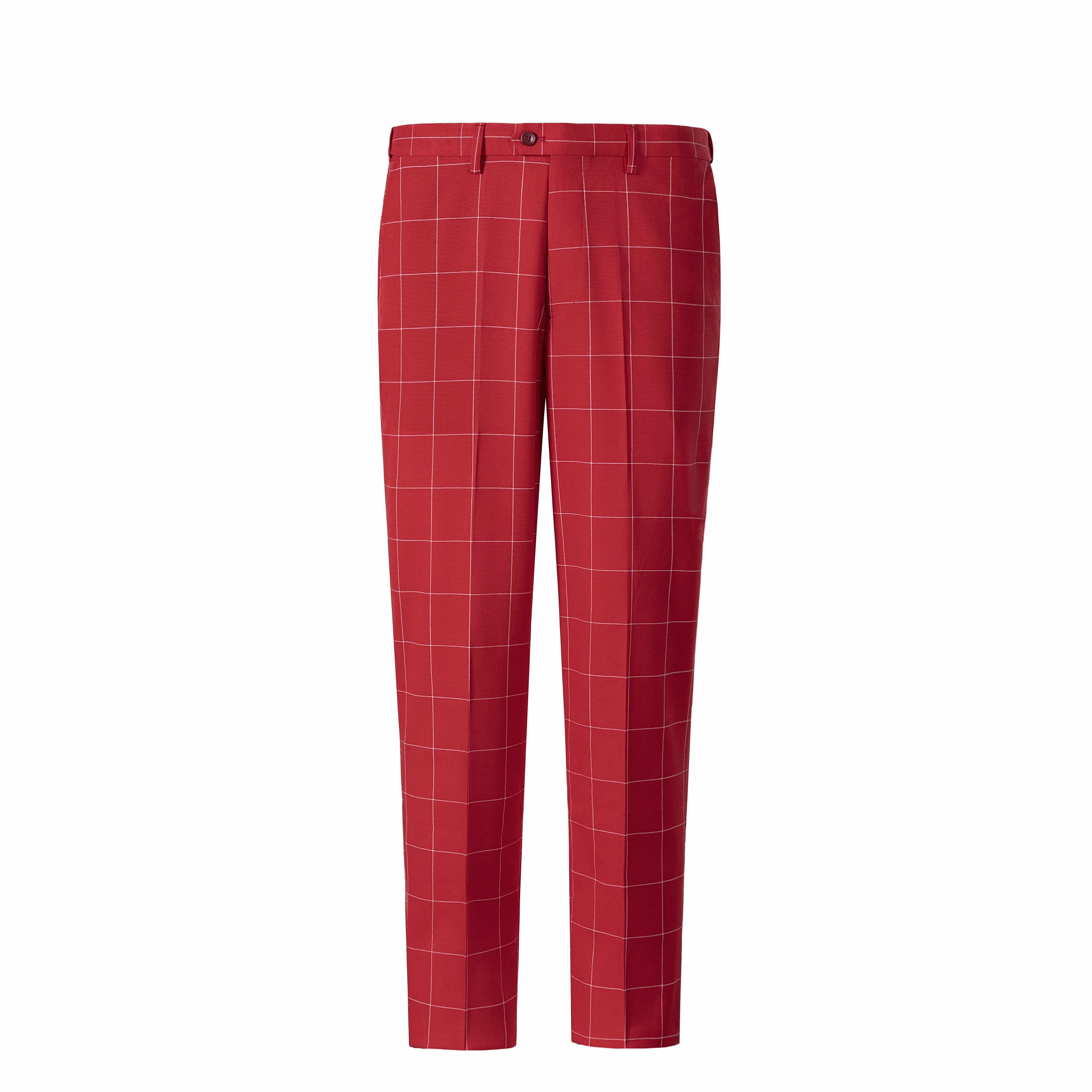 aesido Men's 3-Piece Red Plaid Suit (Blazer+Vest+Pants)