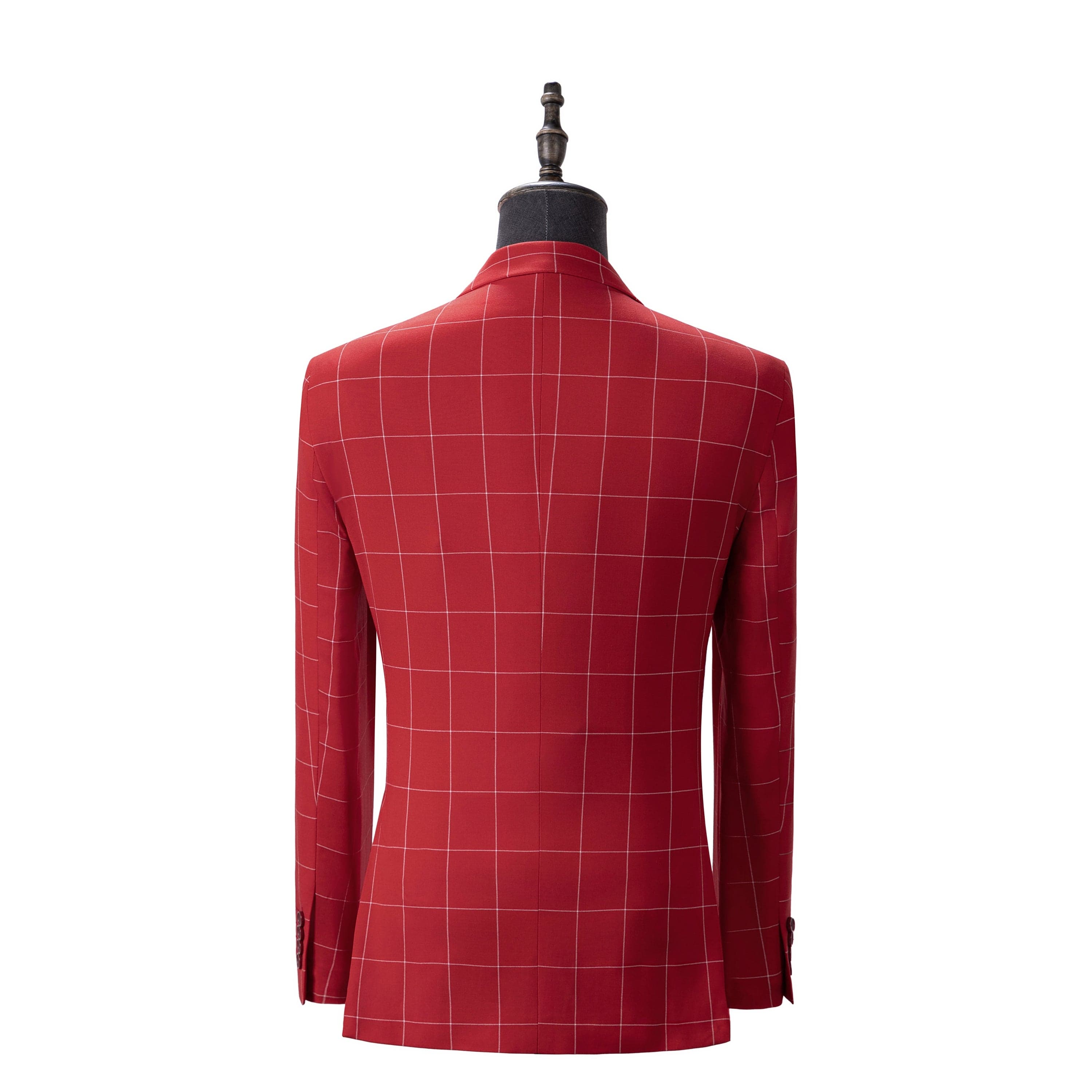 aesido Men's 3-Piece Red Plaid Suit (Blazer+Vest+Pants)