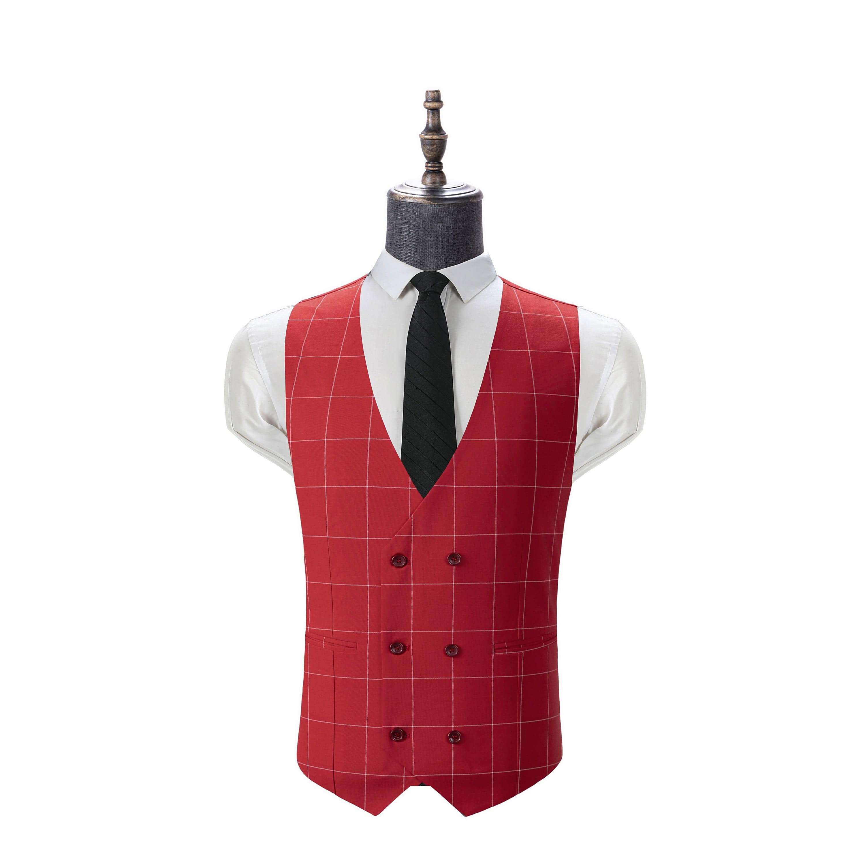 aesido Men's 3-Piece Red Plaid Suit (Blazer+Vest+Pants)