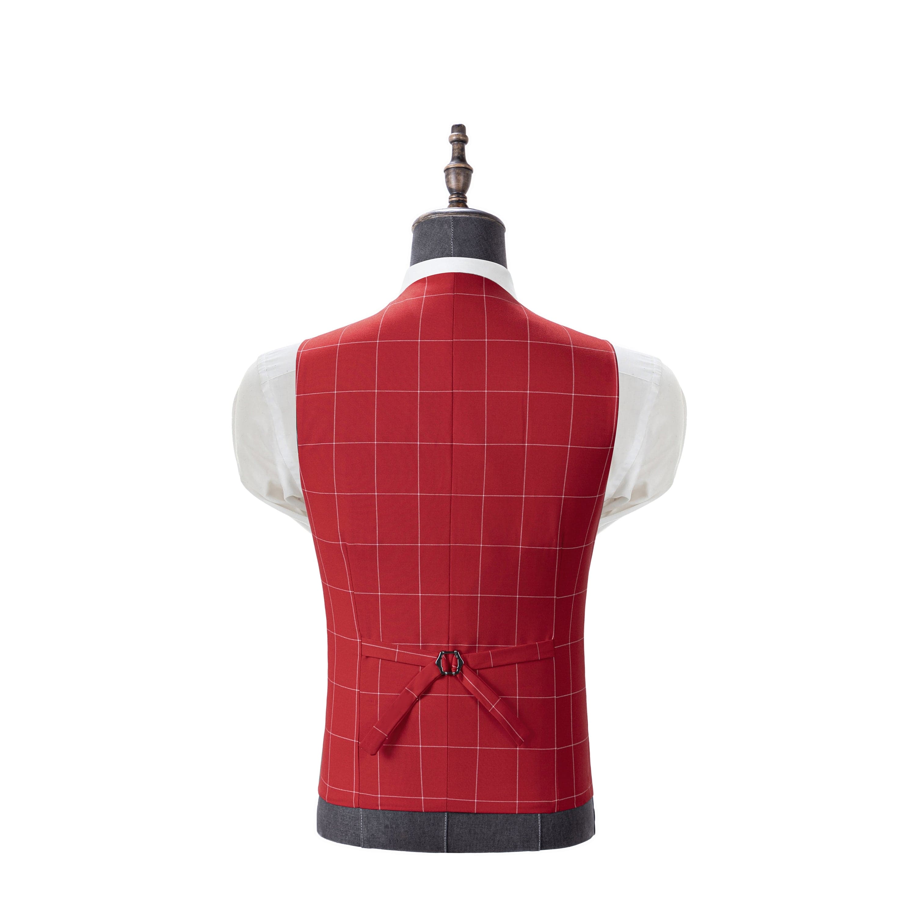 aesido Men's 3-Piece Red Plaid Suit (Blazer+Vest+Pants)