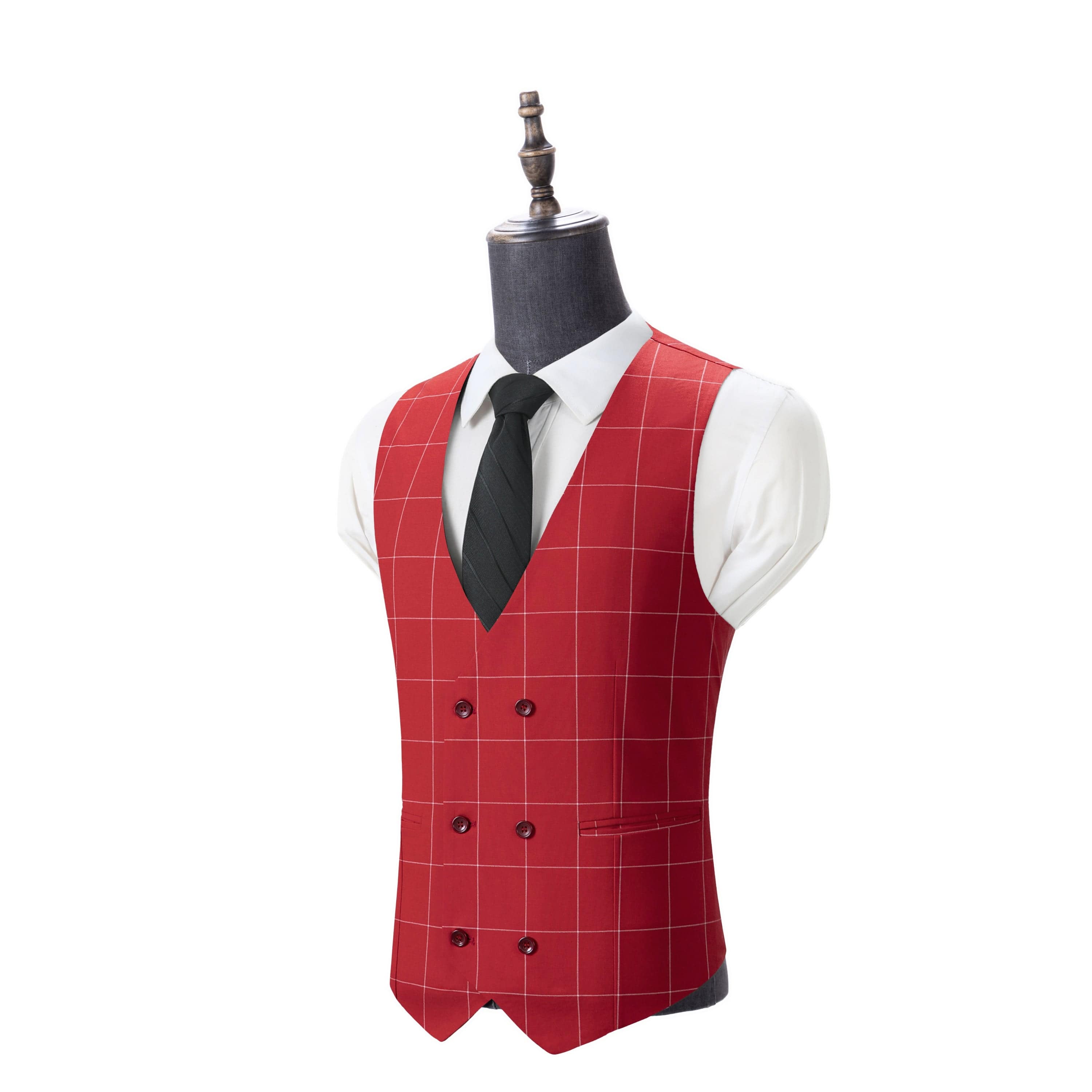 aesido Men's 3-Piece Red Plaid Suit (Blazer+Vest+Pants)