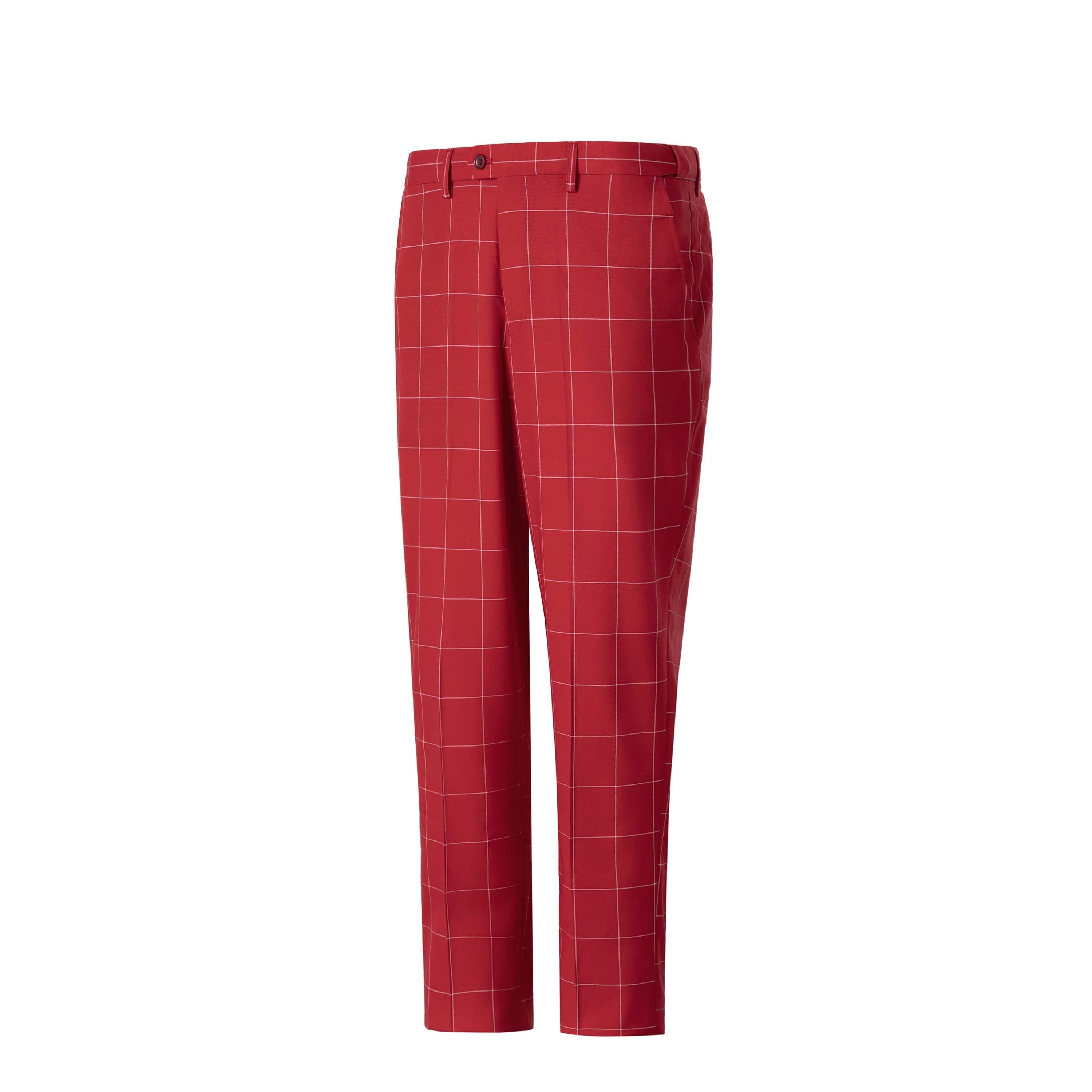 aesido Men's 3-Piece Red Plaid Suit (Blazer+Vest+Pants)