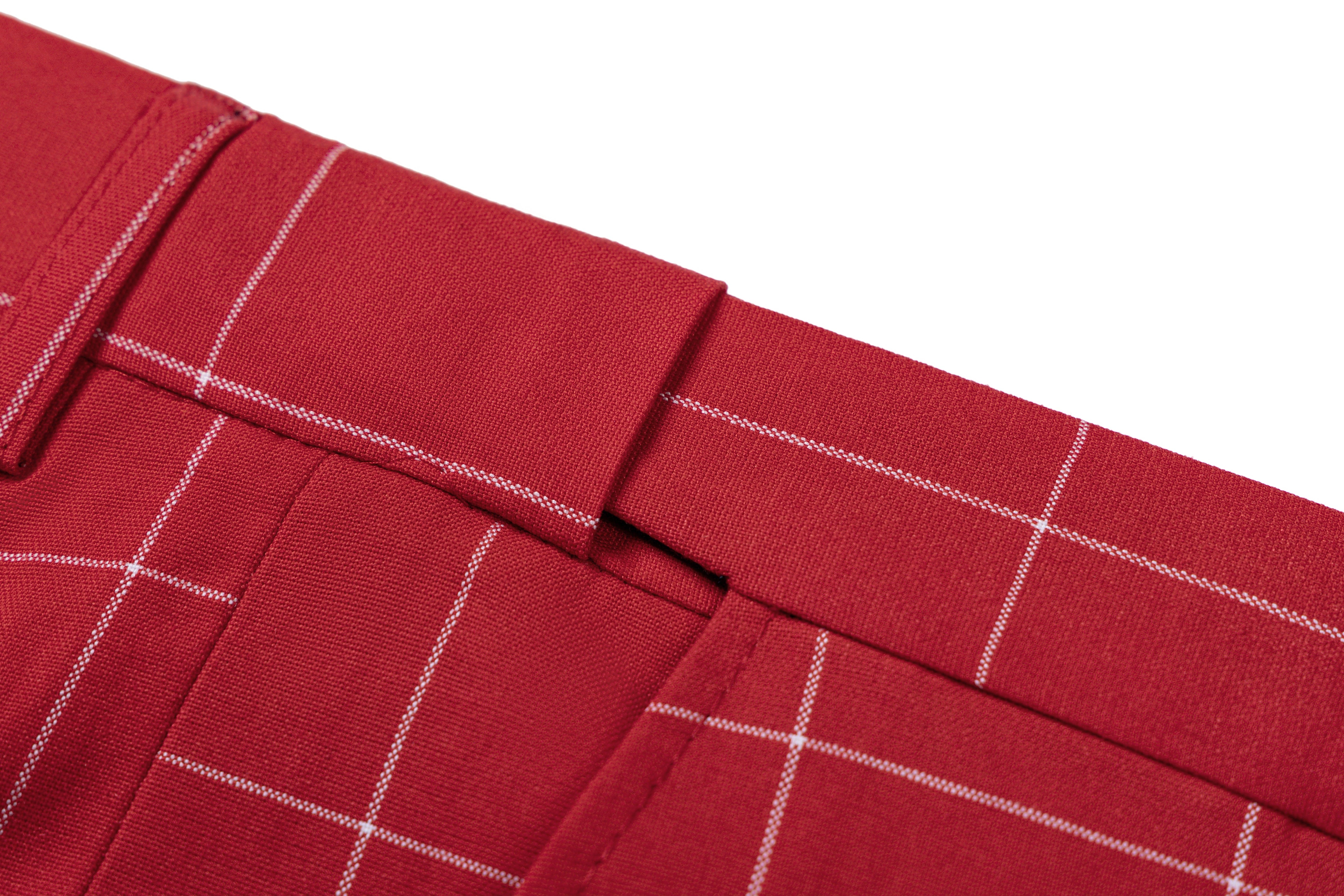 aesido Men's 3-Piece Red Plaid Suit (Blazer+Vest+Pants)
