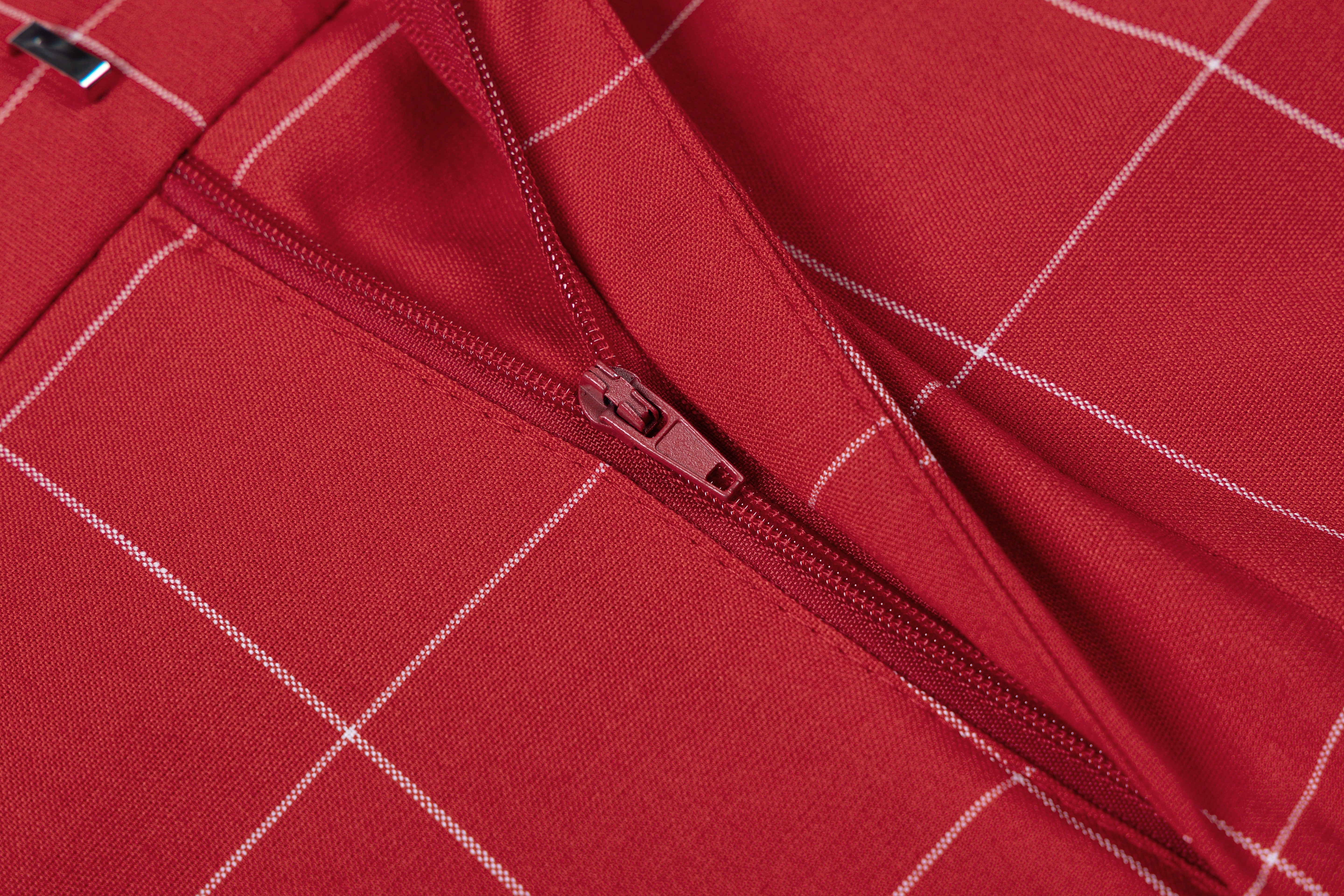 aesido Men's 3-Piece Red Plaid Suit (Blazer+Vest+Pants)
