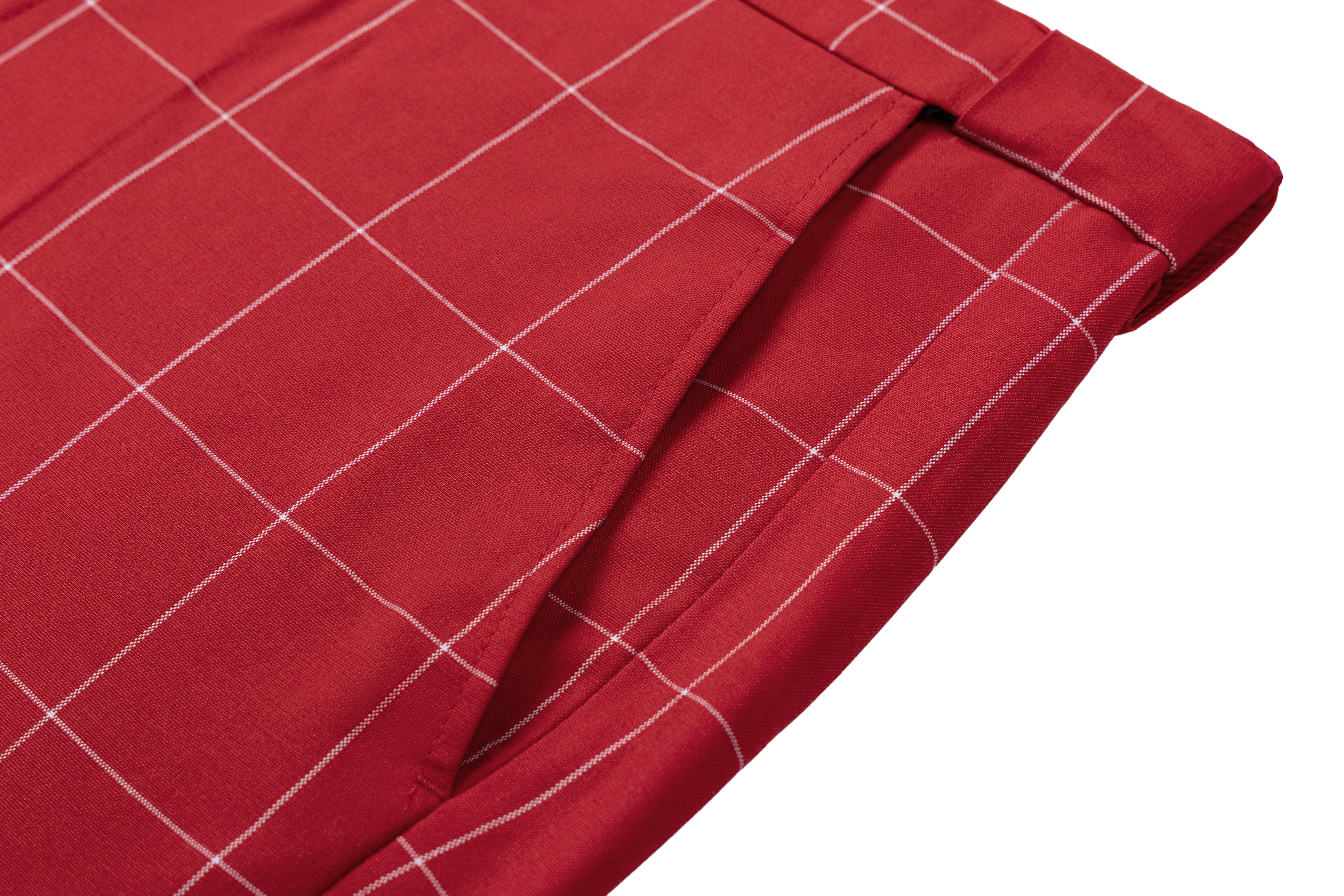 aesido Men's 3-Piece Red Plaid Suit (Blazer+Vest+Pants)