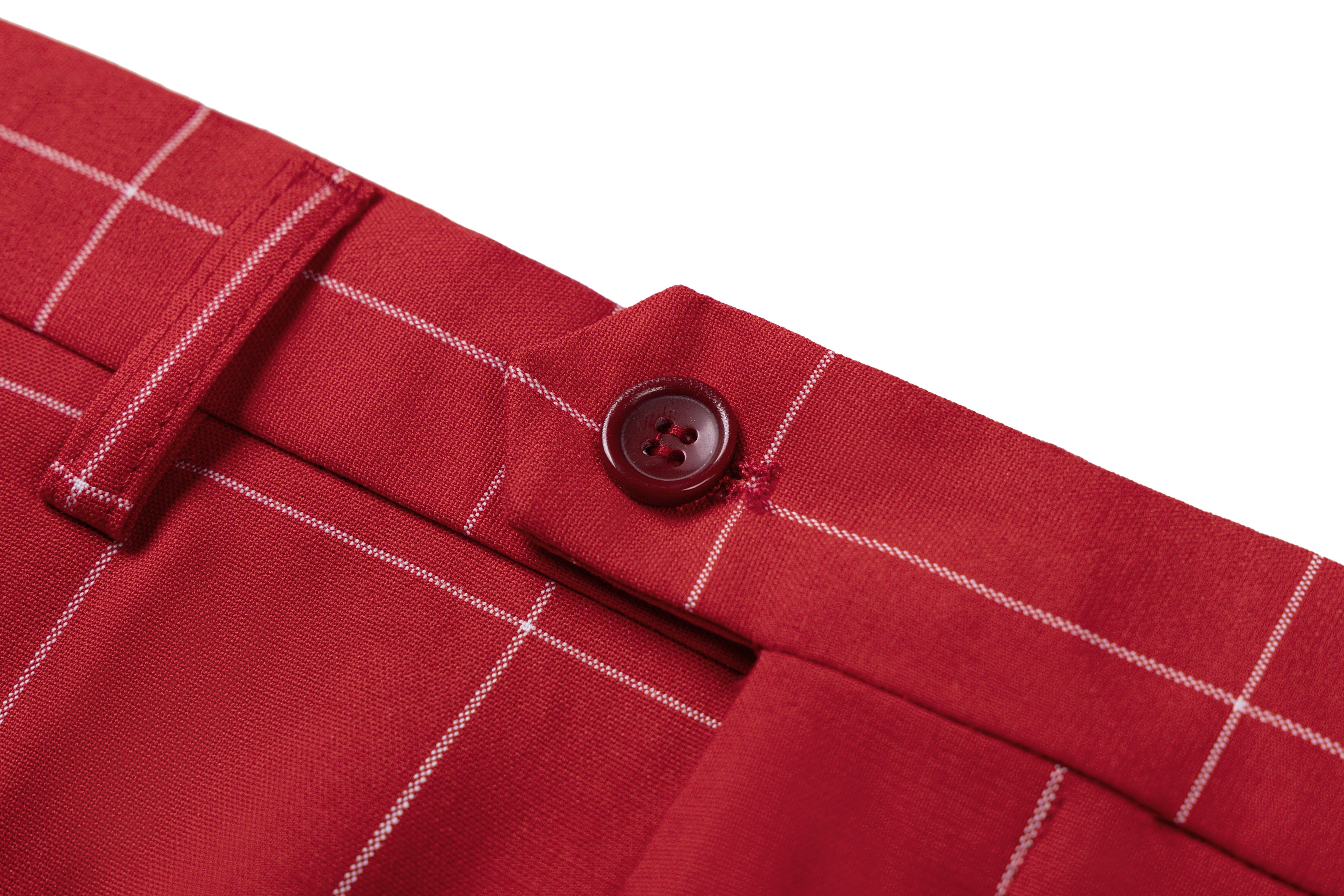 aesido Men's 3-Piece Red Plaid Suit (Blazer+Vest+Pants)