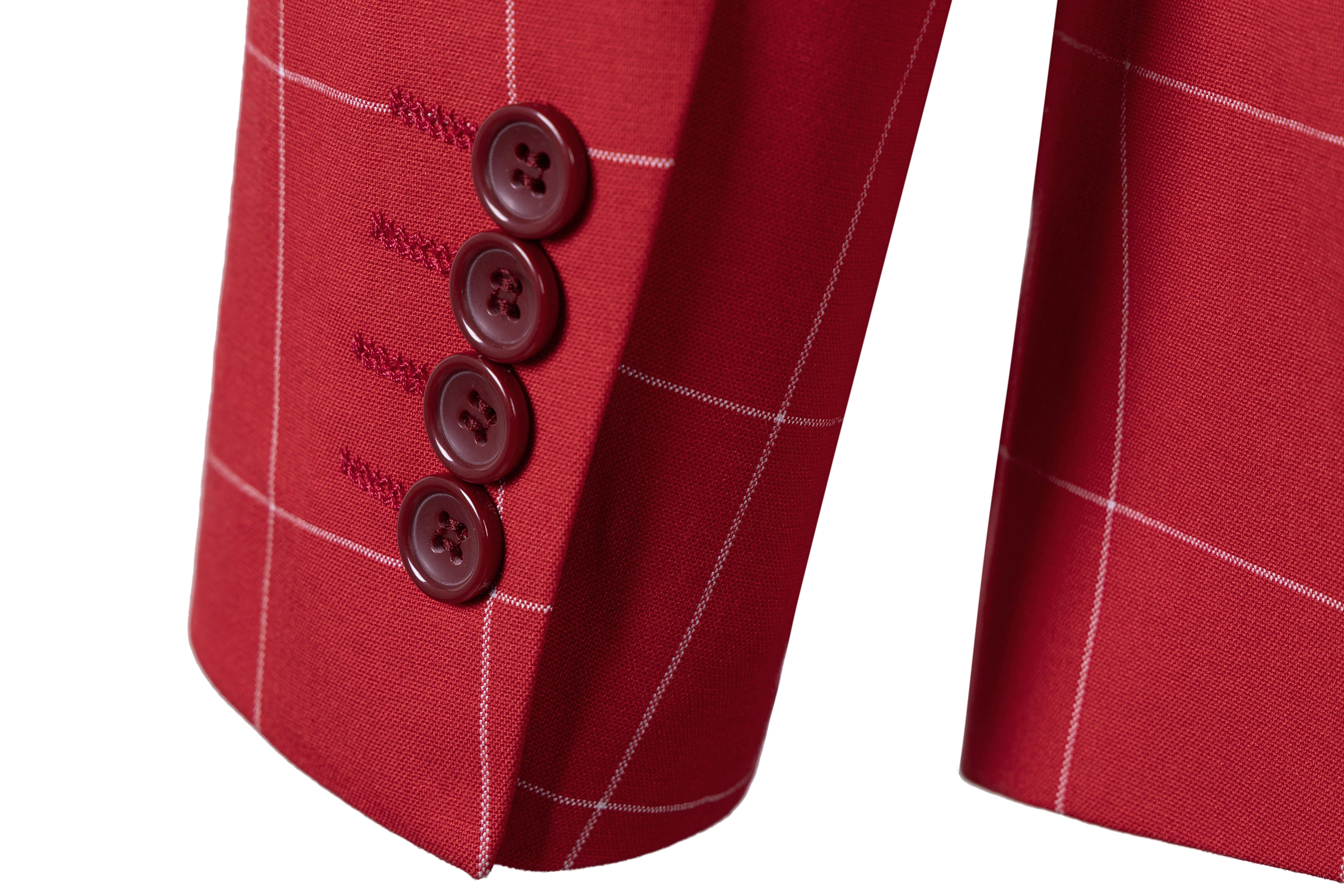 aesido Men's 3-Piece Red Plaid Suit (Blazer+Vest+Pants)