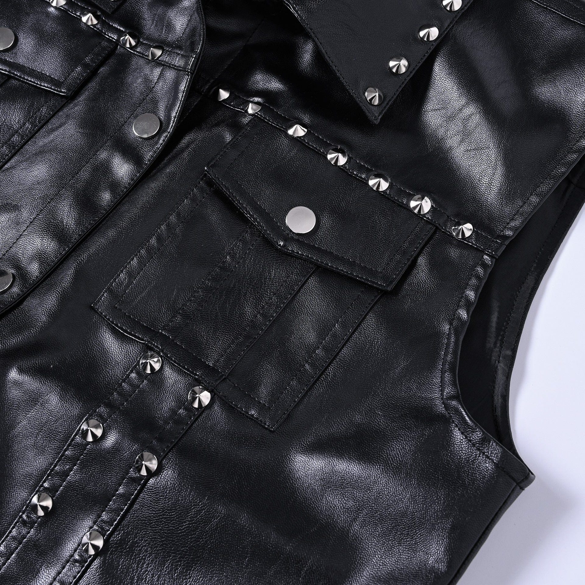 Men's Black Faux Leather Studded Vest – Punk Rock Biker Sleeveless Jac