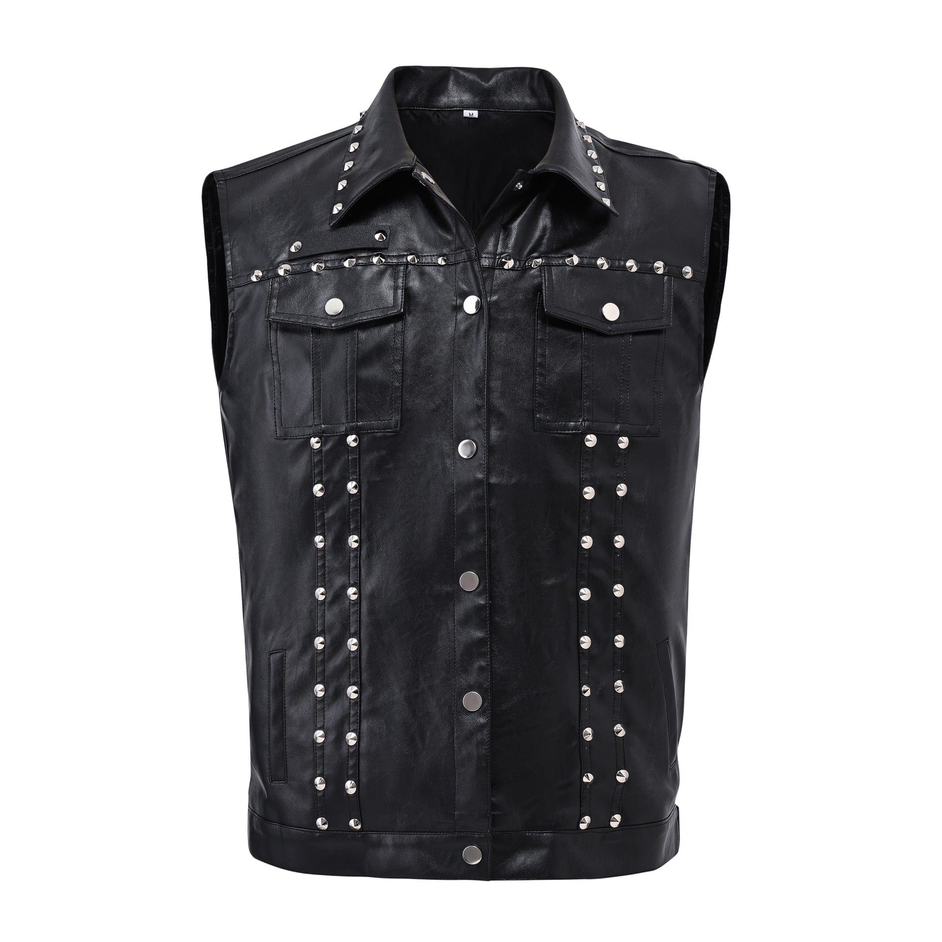 aesido Men’s Black Faux Leather Studded Vest – Punk Rock Biker Sleeveless Jacket