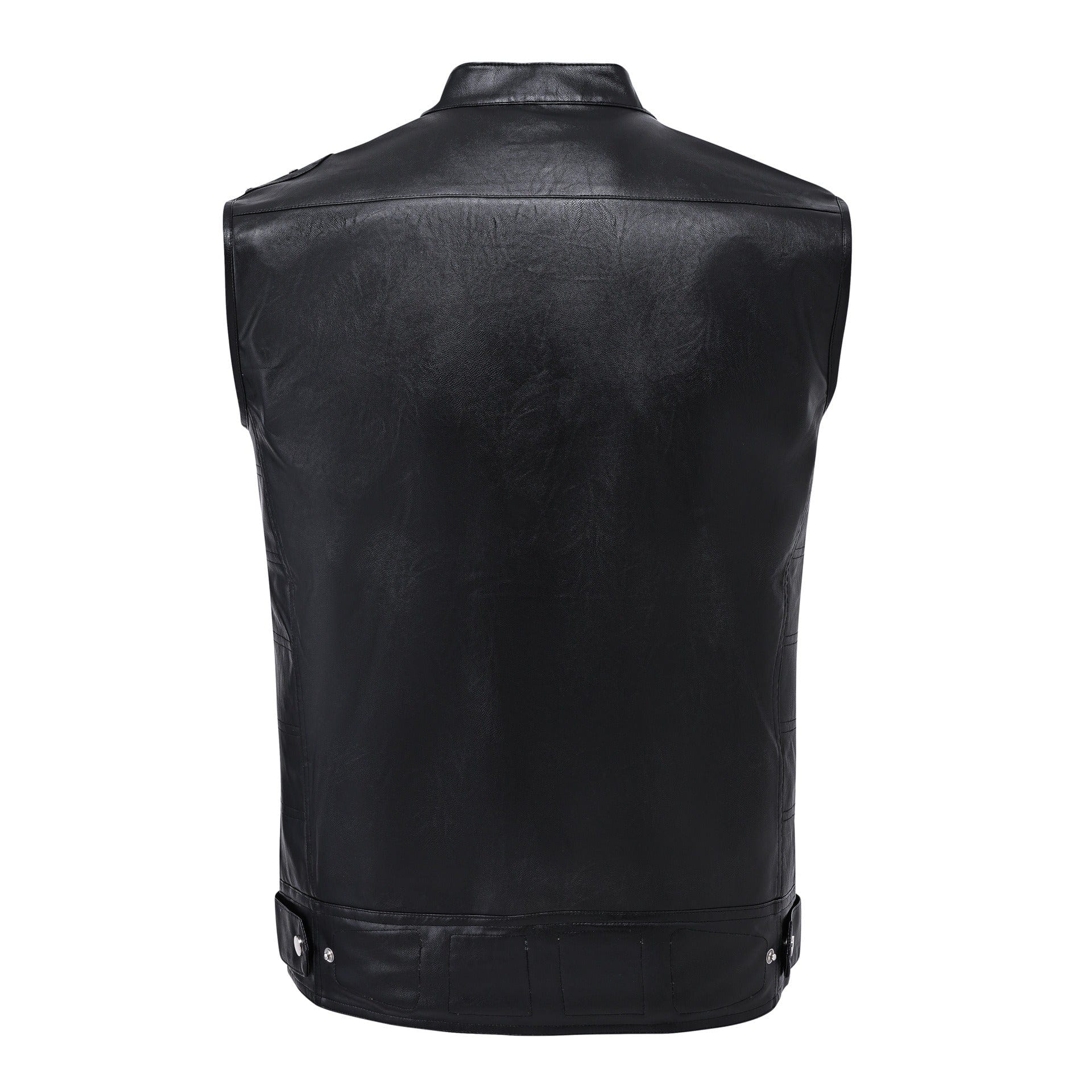 aesido Men's Black Faux Leather Vest Stand Collar Sleeveless Jacket
