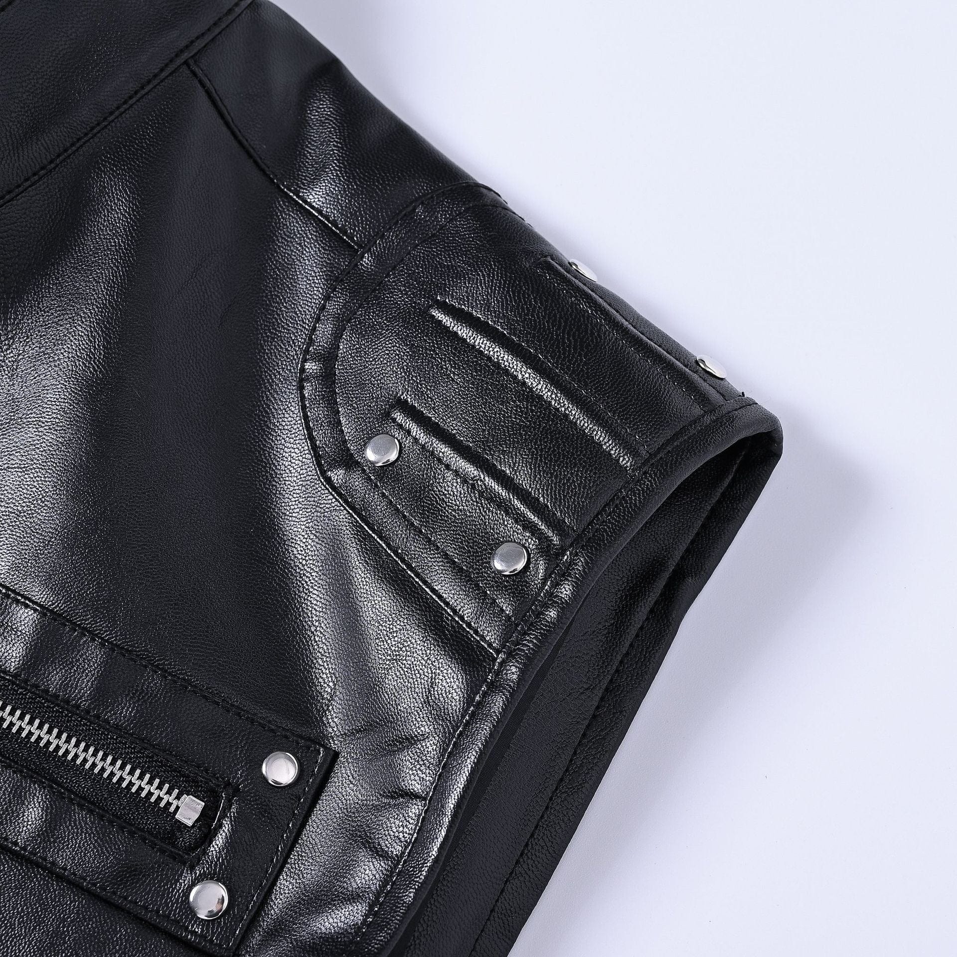 aesido Men's Black Faux Leather Vest Stand Collar Sleeveless Jacket
