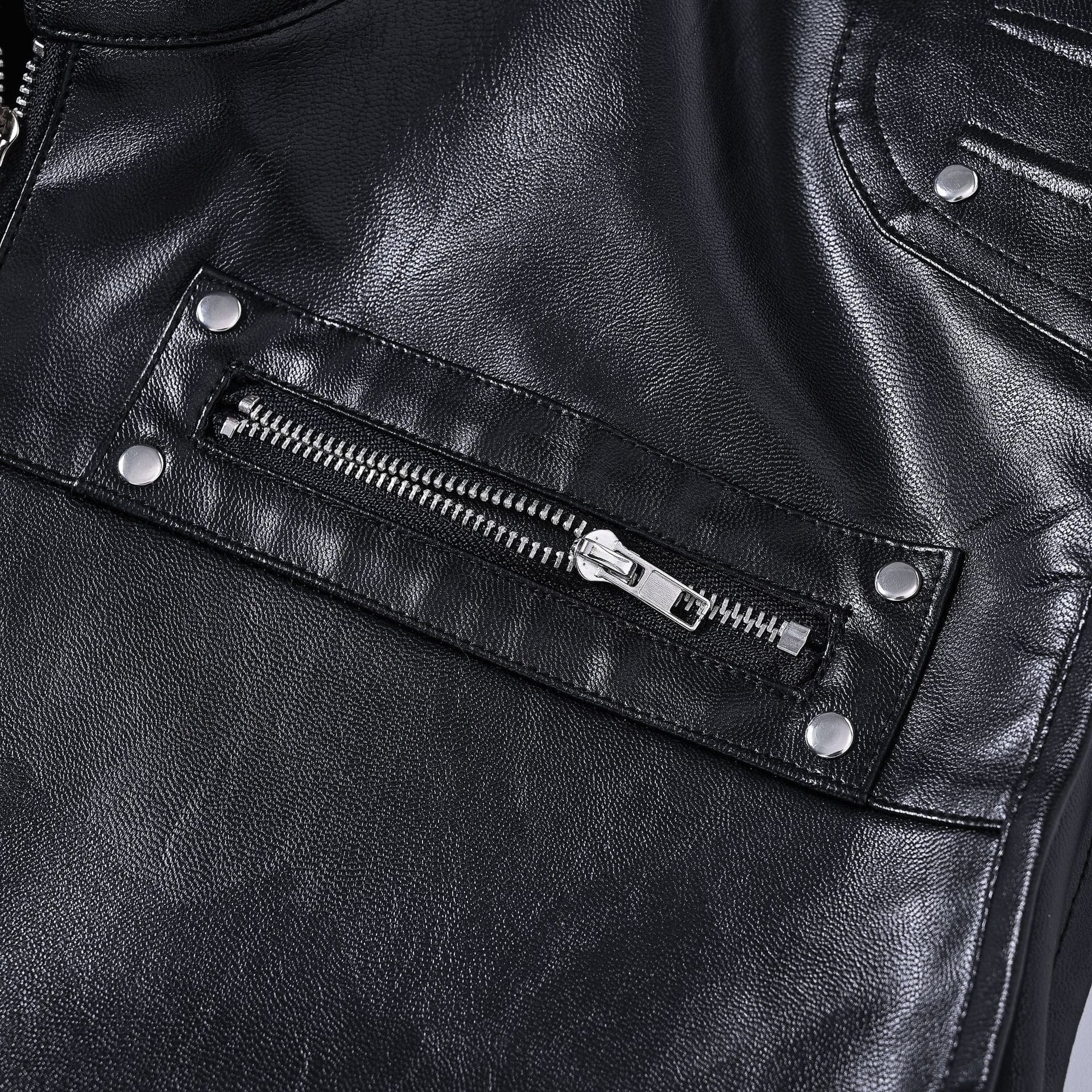 aesido Men's Black Faux Leather Vest Stand Collar Sleeveless Jacket