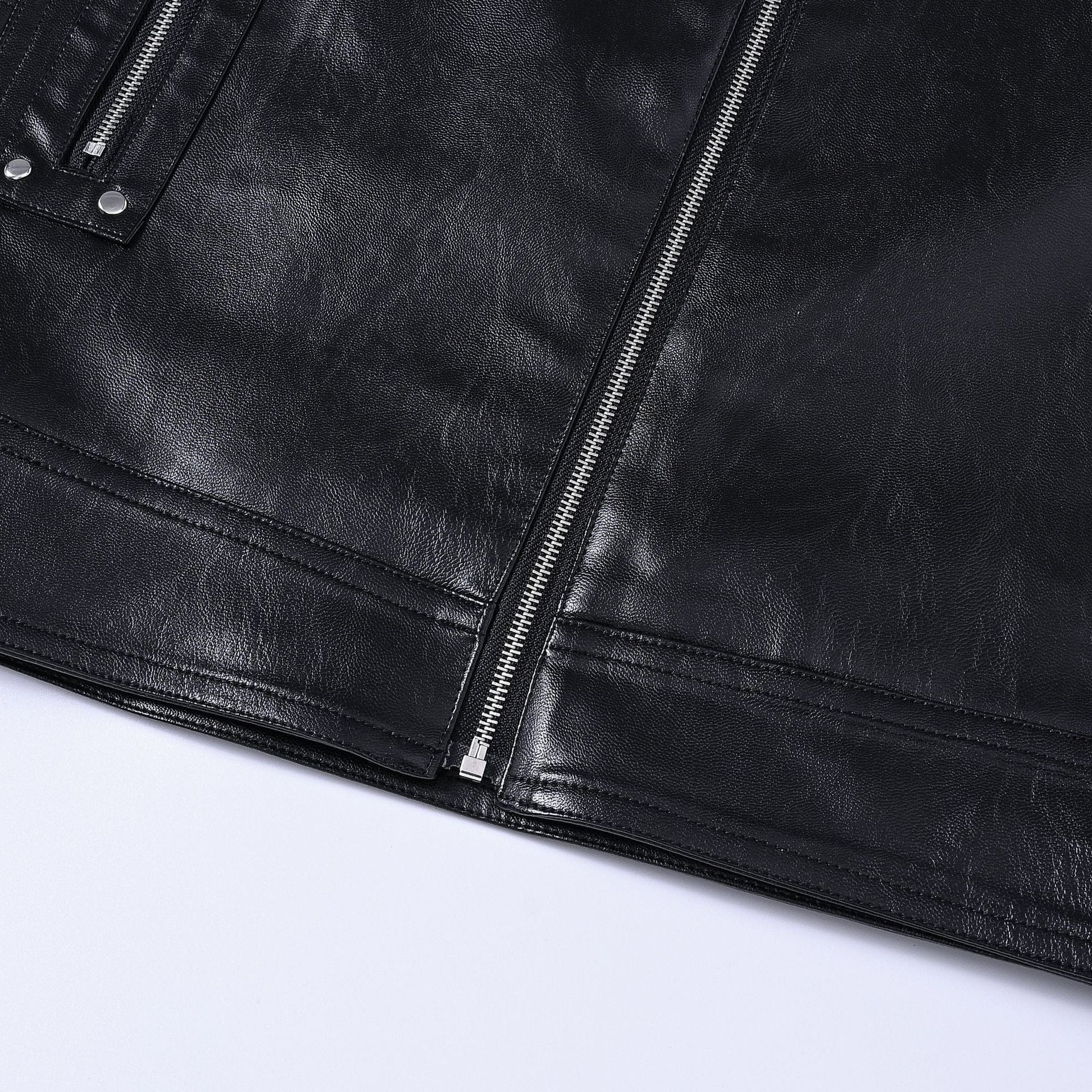 aesido Men's Black Faux Leather Vest Stand Collar Sleeveless Jacket