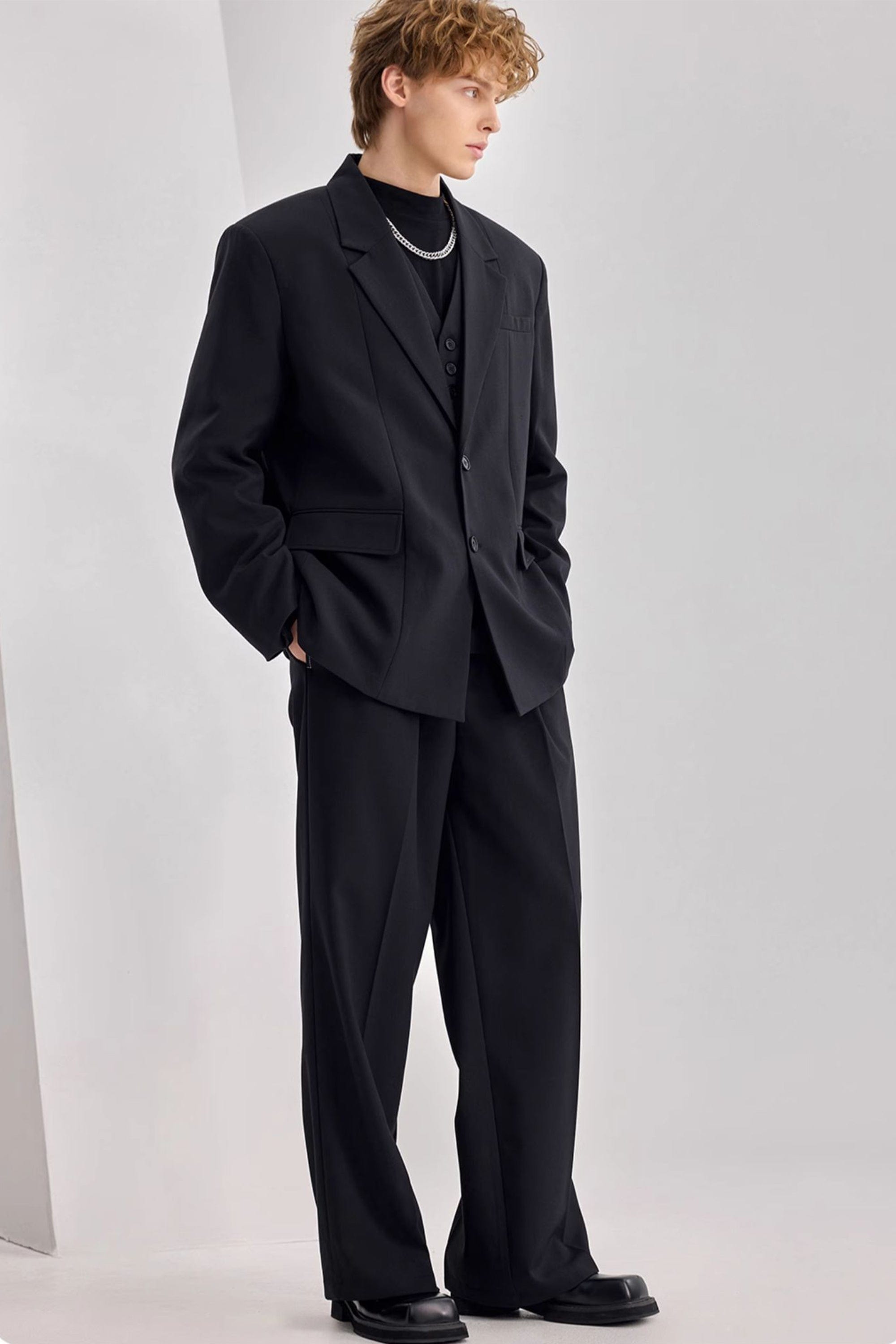 Men’s Black Suit 3-Piece – Single-Breasted Blazer with Trousers Black / 44R Men’s Black Suit 3-Piece – Single-Breasted Blazer with Trousers Black / 44R