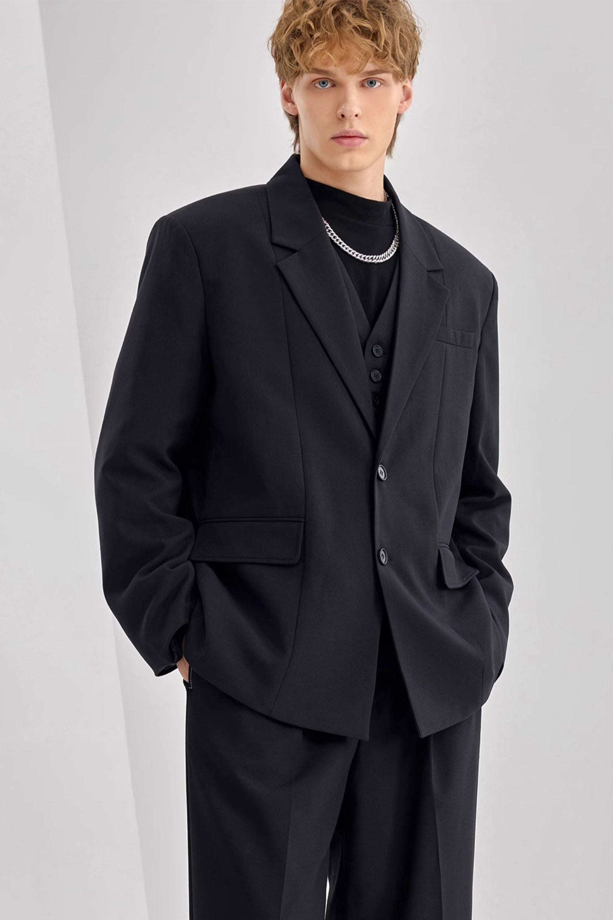 aesido Men’s Black Linen Suit 2-Piece – Single-Breasted Blazer with Trousers