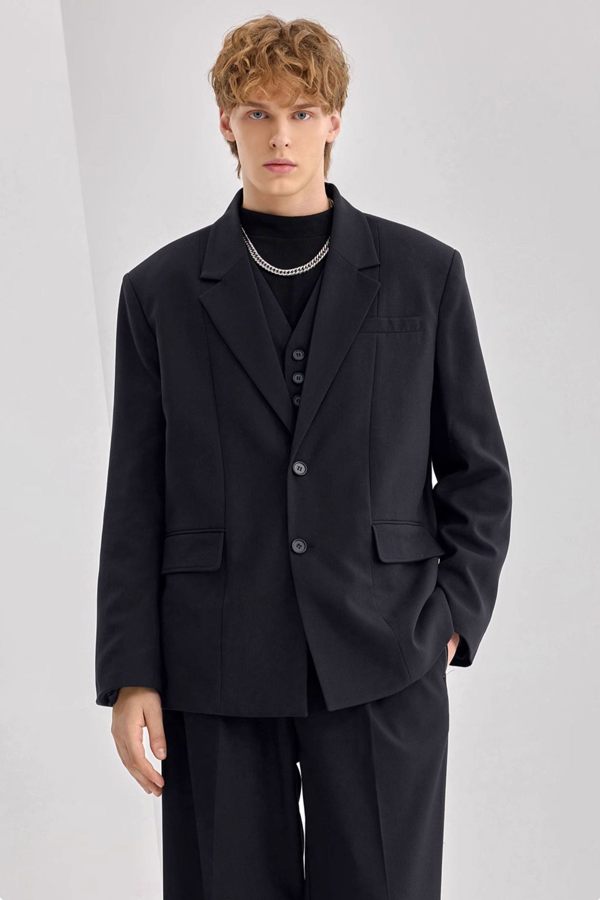 aesido Men’s Black Linen Suit 2-Piece – Single-Breasted Blazer with Trousers