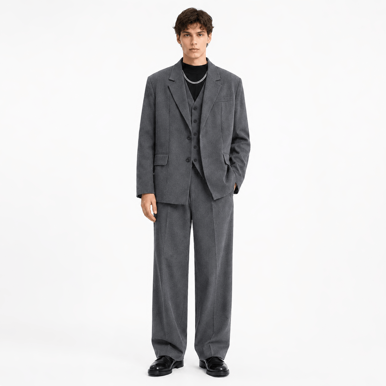 aesido Men’s Black Suit 3-Piece – Single-Breasted Blazer with Trousers