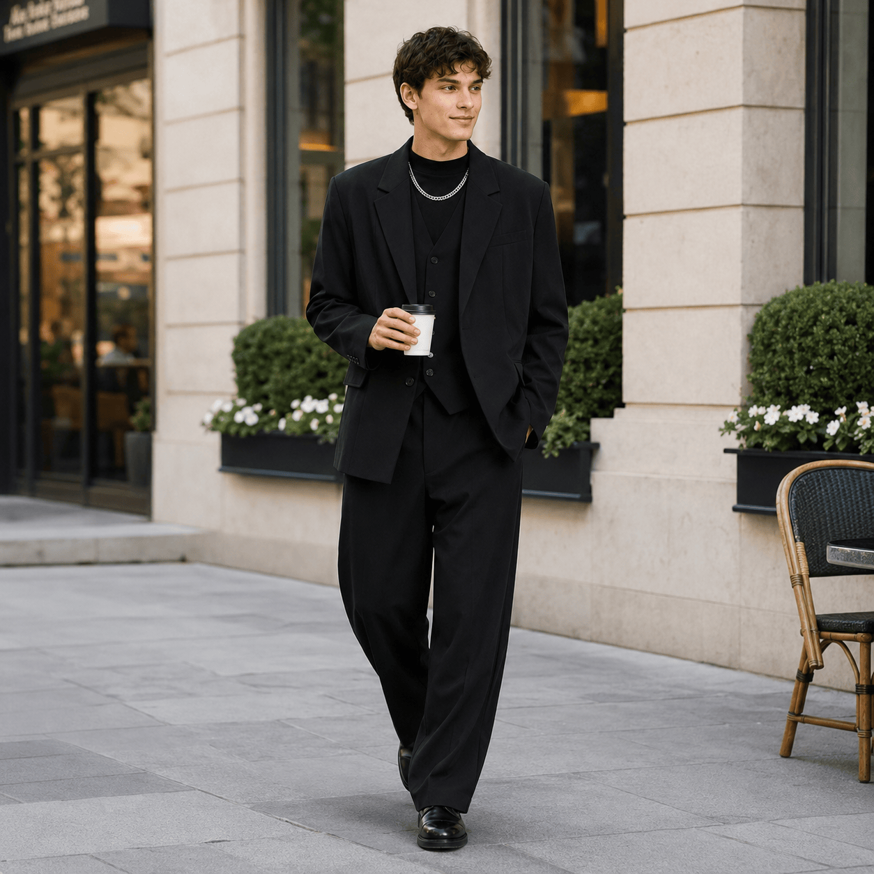 Men’s Black Suit 3-Piece – Single-Breasted Blazer with Trousers Black / 44R