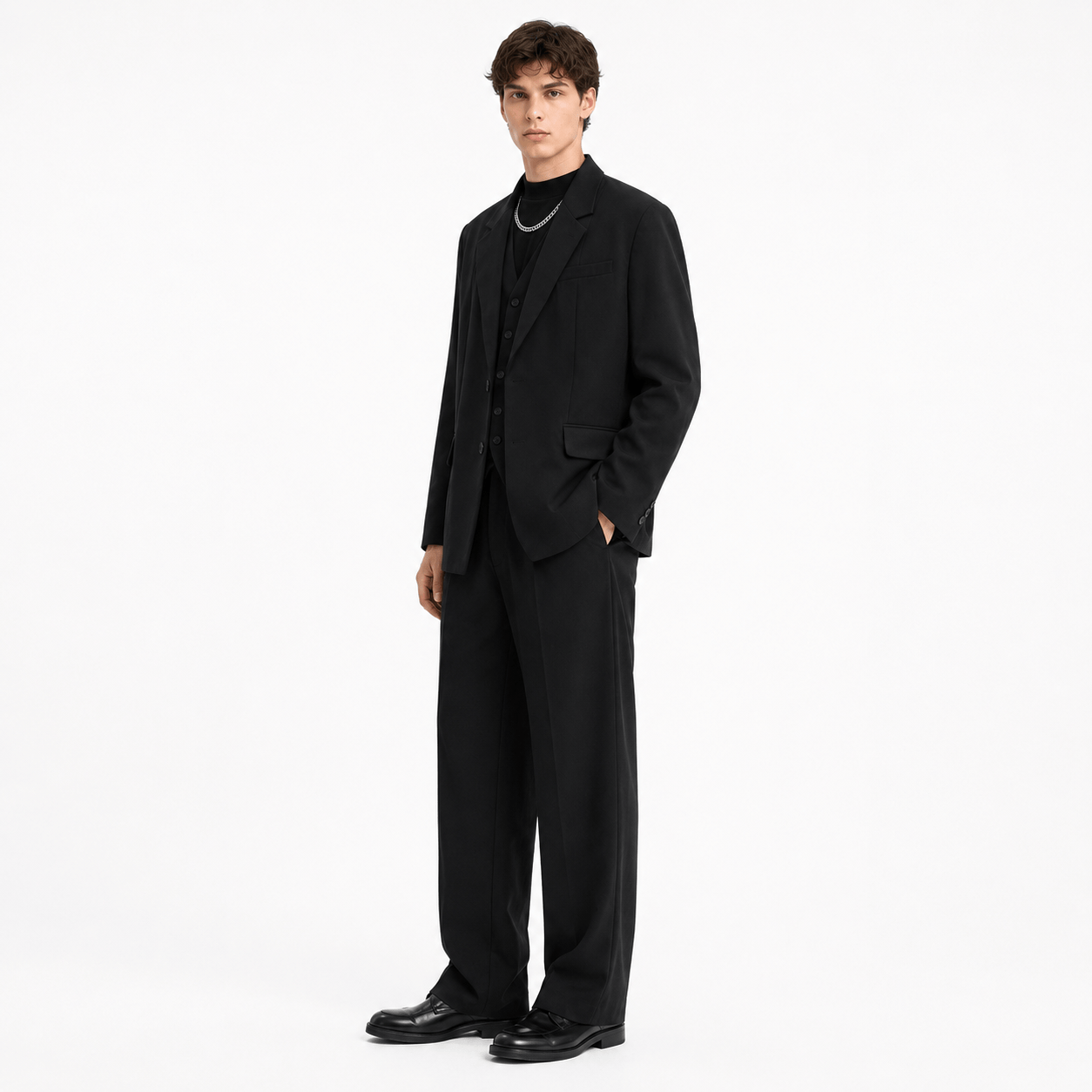 aesido Men’s Black Suit 3-Piece – Single-Breasted Blazer with Trousers