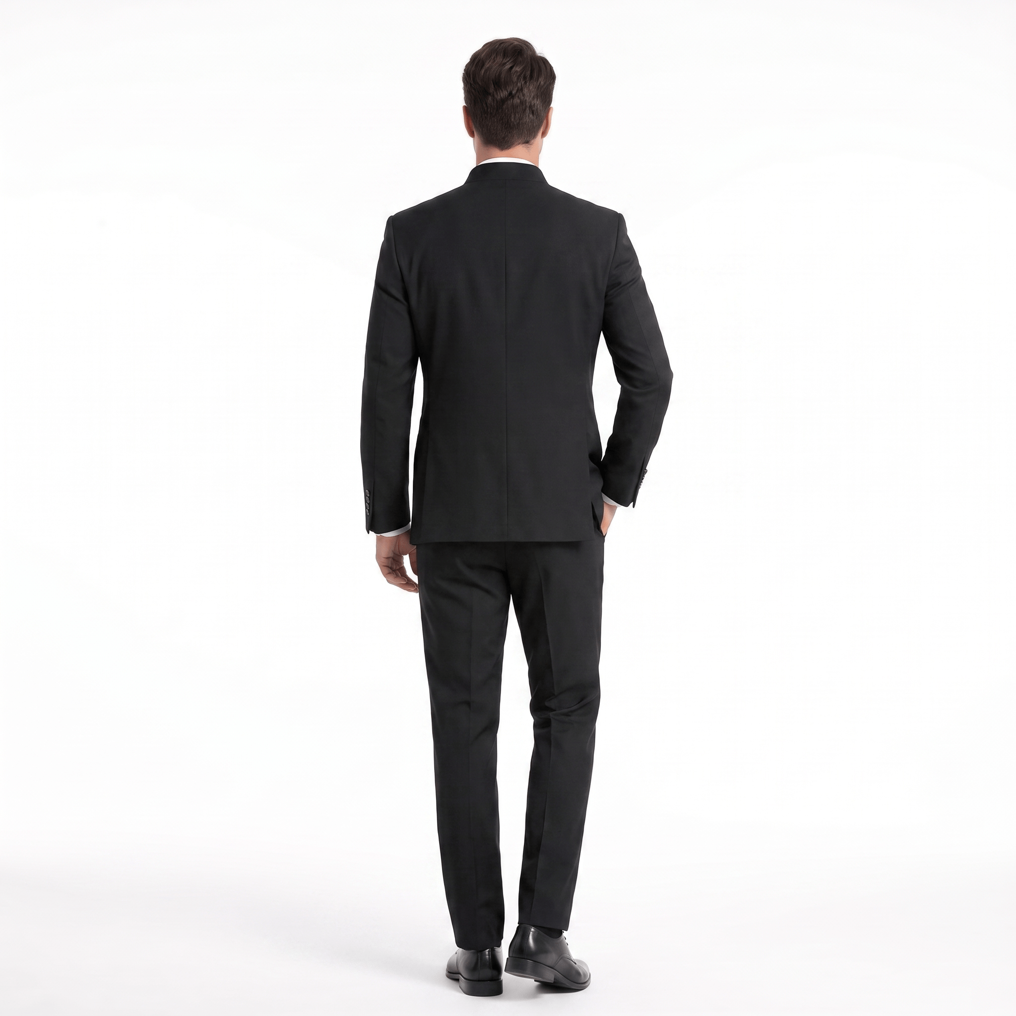 aesido Men’s Black Two-Piece Suit – Stand Collar Blazer & Trousers