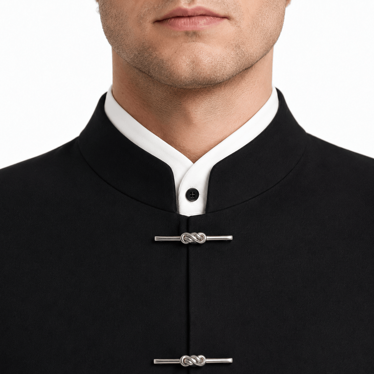 aesido Men’s Black Two-Piece Suit – Stand Collar Blazer & Trousers