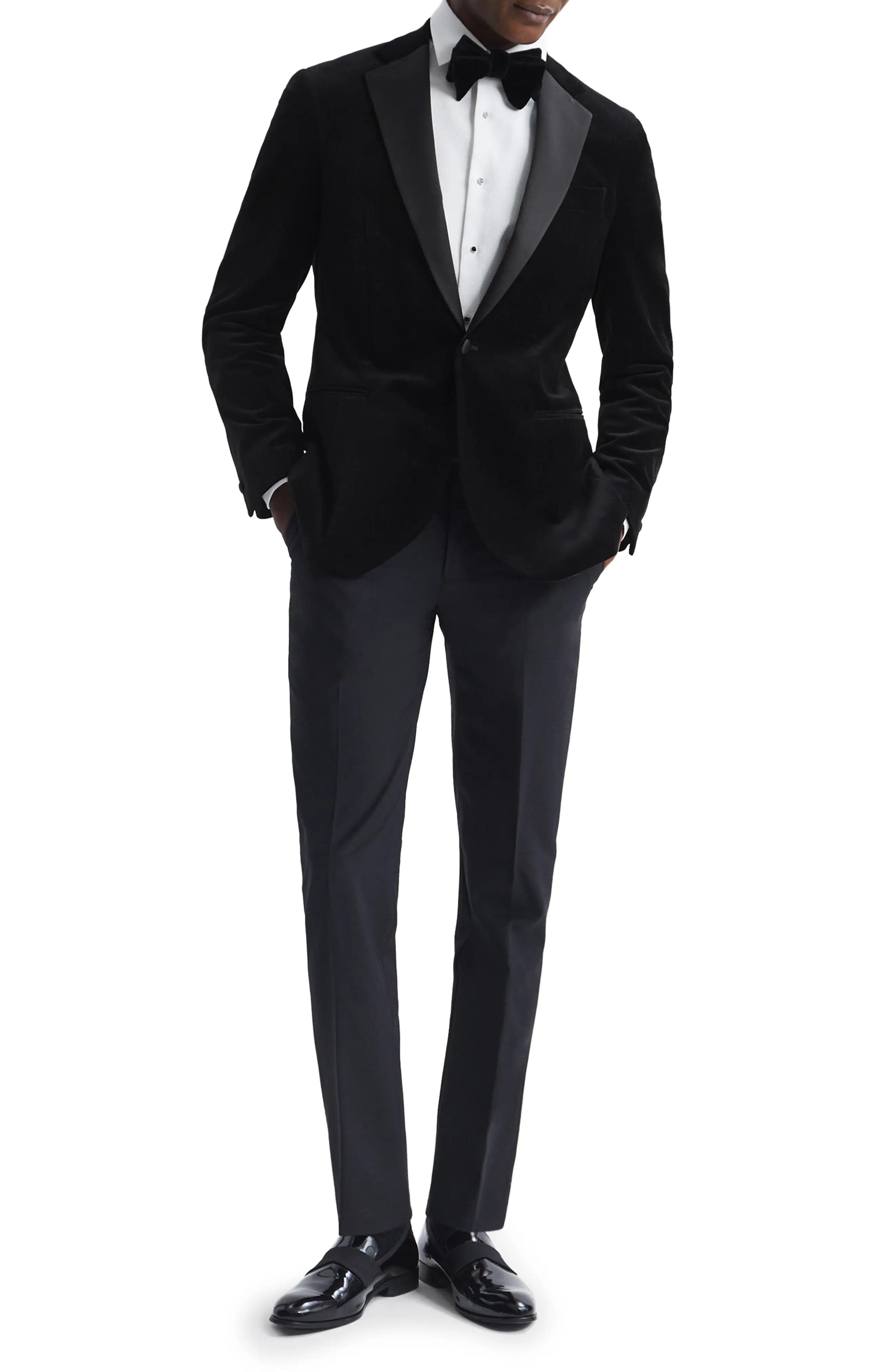 aesido Men's Black Velvet Blazer with Satin Lapel, Single Button