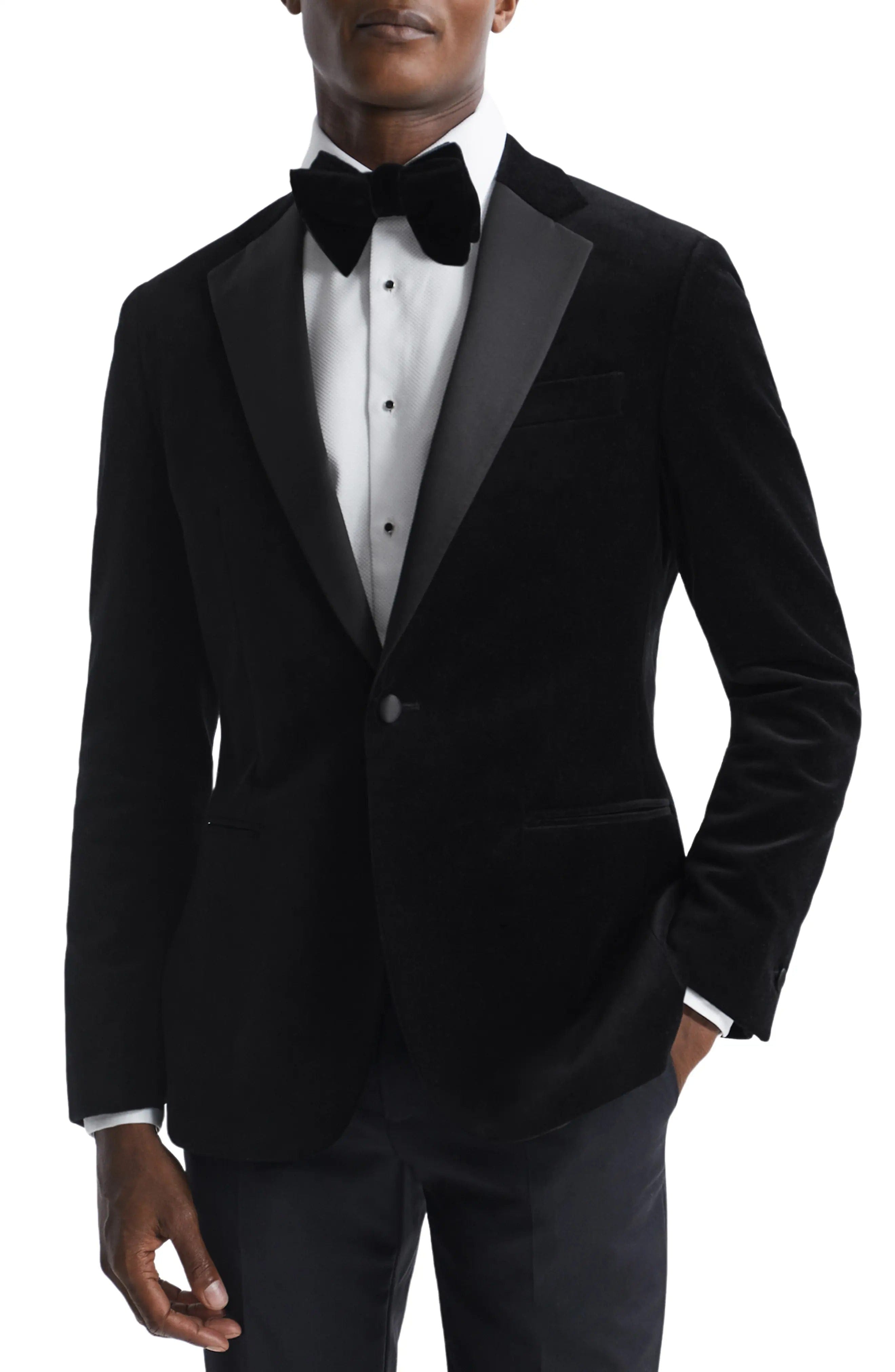 aesido Men's Black Velvet Blazer with Satin Lapel, Single Button