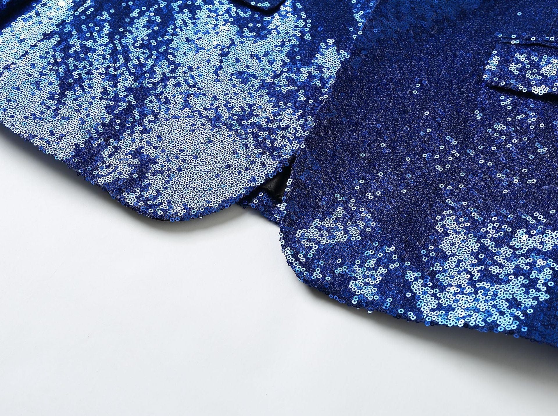 aesido Men's Blue Sequin Tuxedo Suit – Black Satin Peak Lapel Blazer & Pants