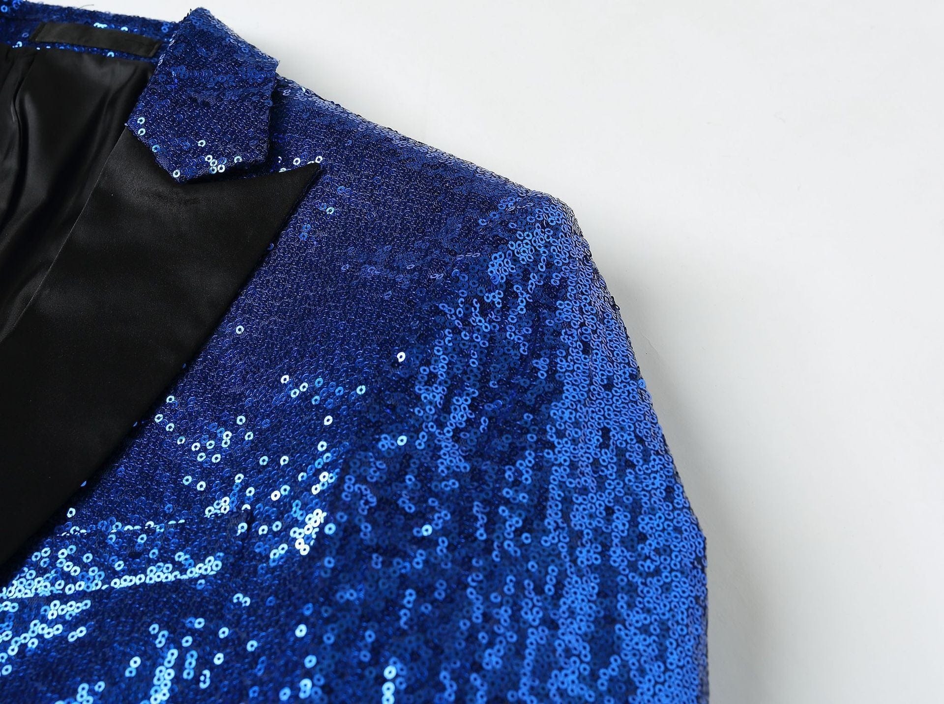 aesido Men's Blue Sequin Tuxedo Suit – Black Satin Peak Lapel Blazer & Pants