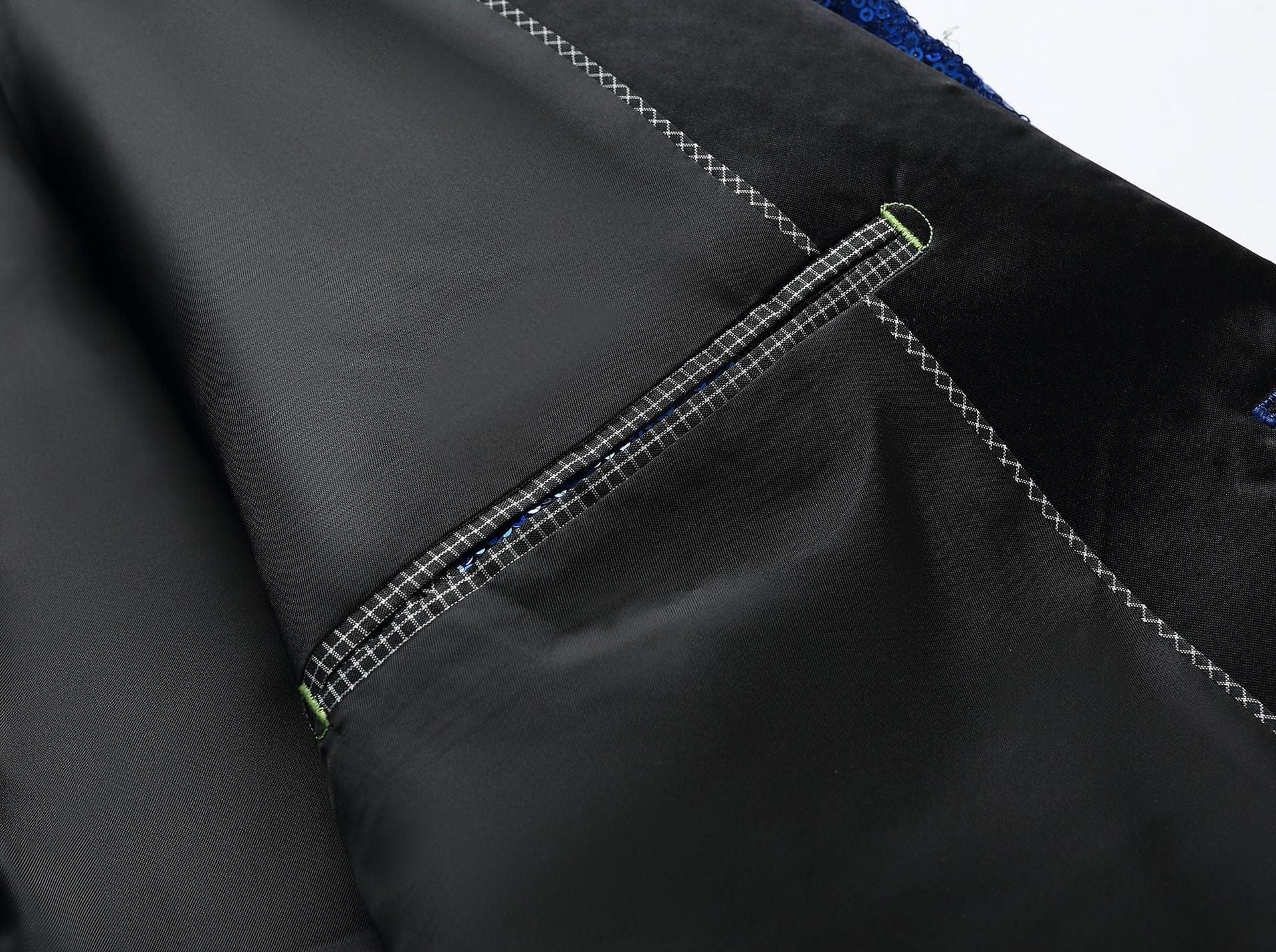 aesido Men's Blue Sequin Tuxedo Suit – Black Satin Peak Lapel Blazer & Pants