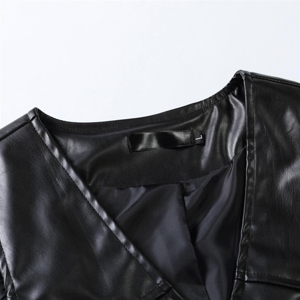 aesido Men's Business Casual Single Breasted V Neck Leather Vest