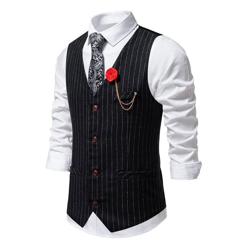 Men's Business Casual Single Breasted V Neck Striped Vest Grey / XS Men's Business Casual Single Breasted V Neck Striped Vest Grey / XS