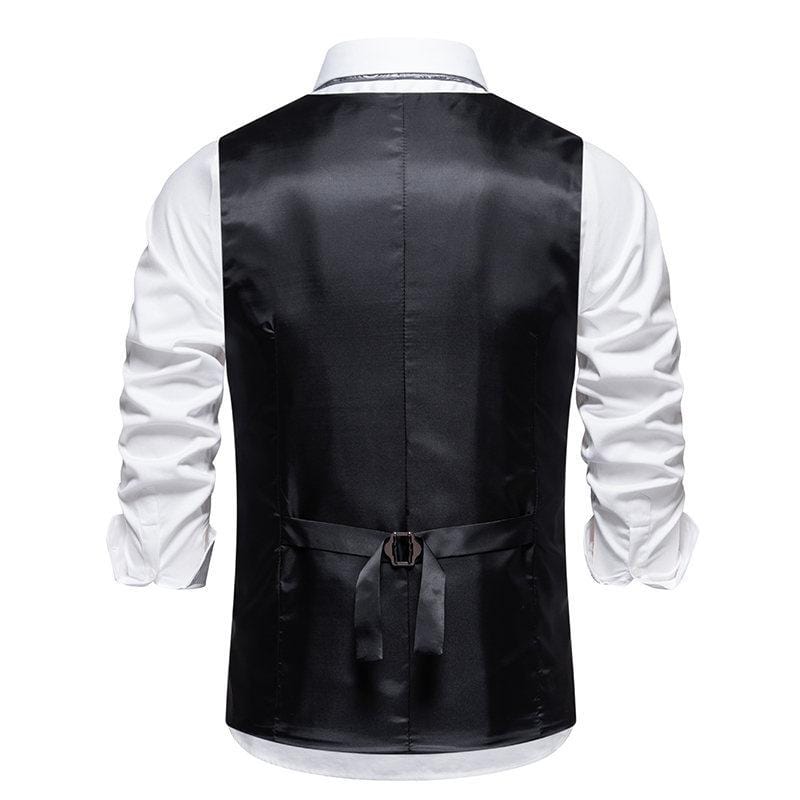 black vest mens dress Men's Business Casual Single Breasted V Neck Striped Vest Grey / XS