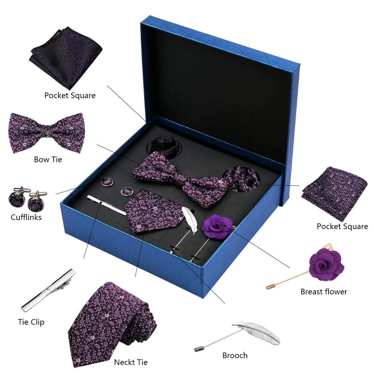 aesido Men's Business Tie and Pocket Square Premium Gift Set (8 Pieces)