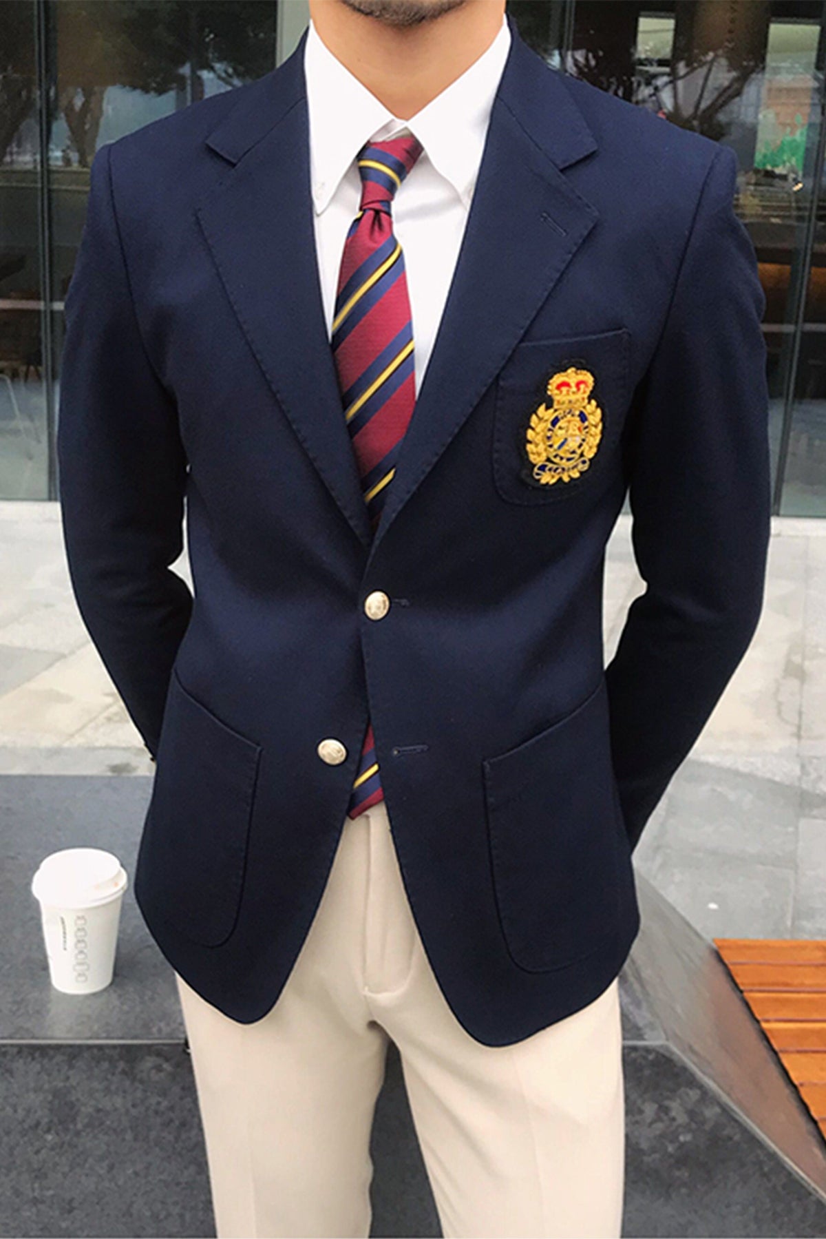 Jacquard Velvet Leather Lapel Men's Blazer