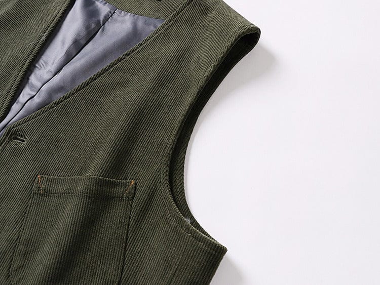 aesido Men’s Corduroy Vest – V-Neck, Single-Breasted