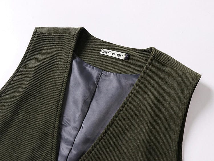 aesido Men’s Corduroy Vest – V-Neck, Single-Breasted