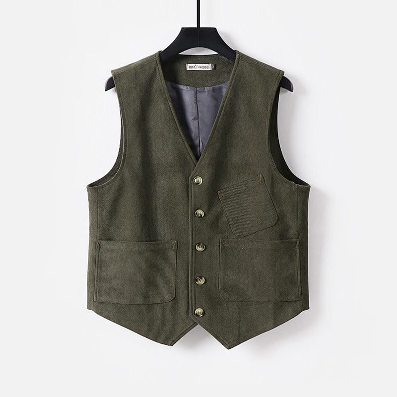 aesido Men’s Corduroy Vest – V-Neck, Single-Breasted