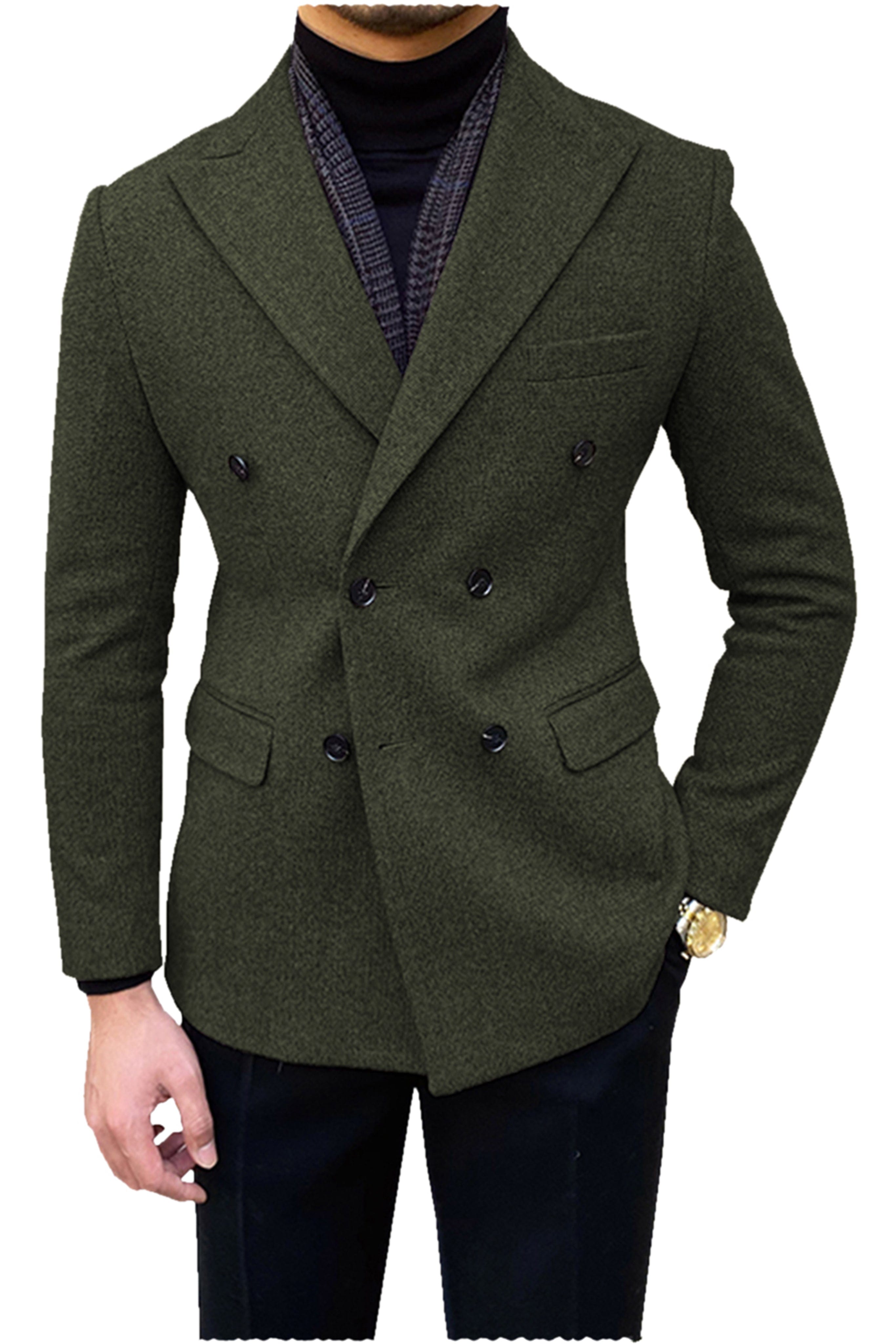 aesido Men's Double Breasted Peak Lapel Blazer