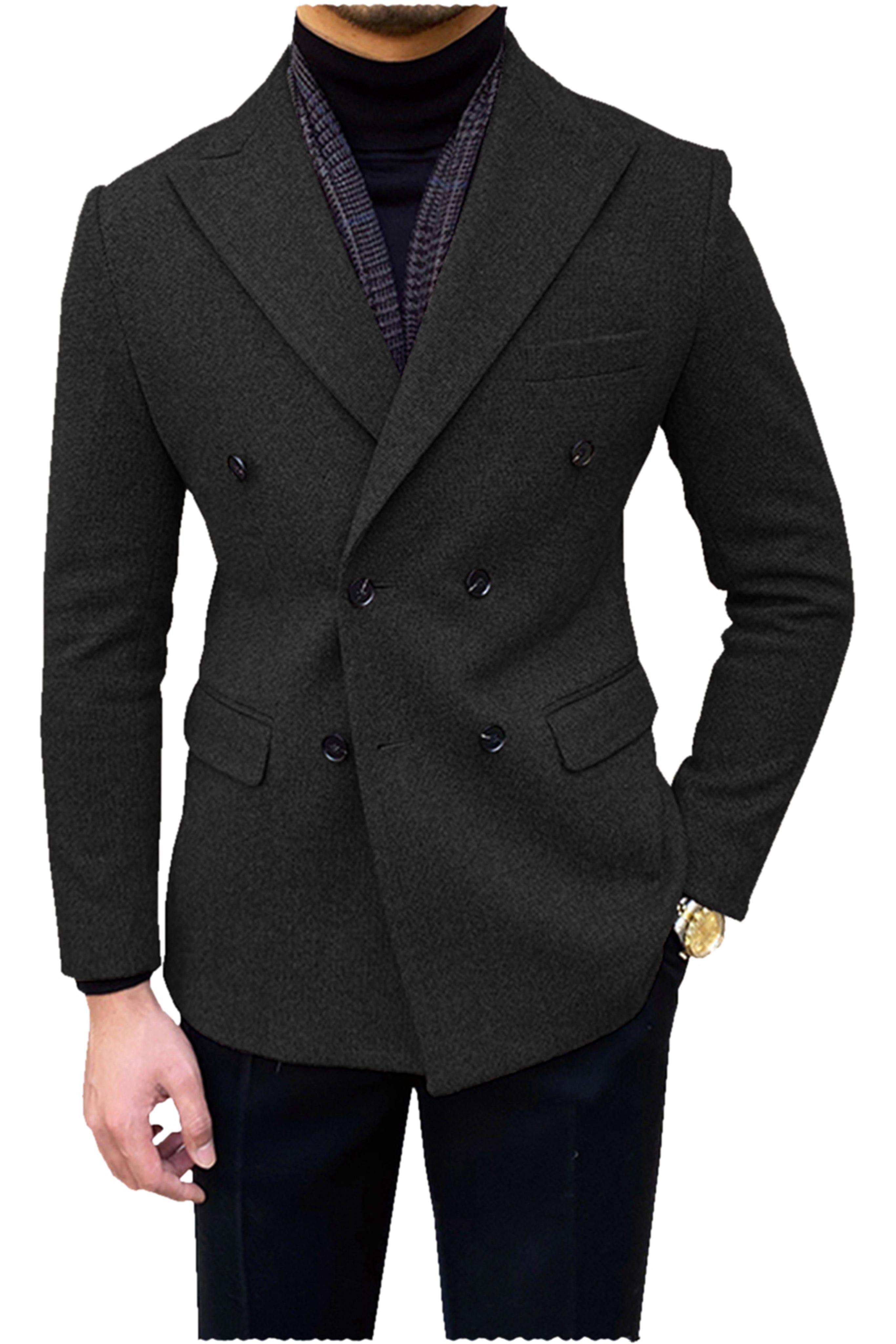 aesido Men's Double Breasted Peak Lapel Blazer