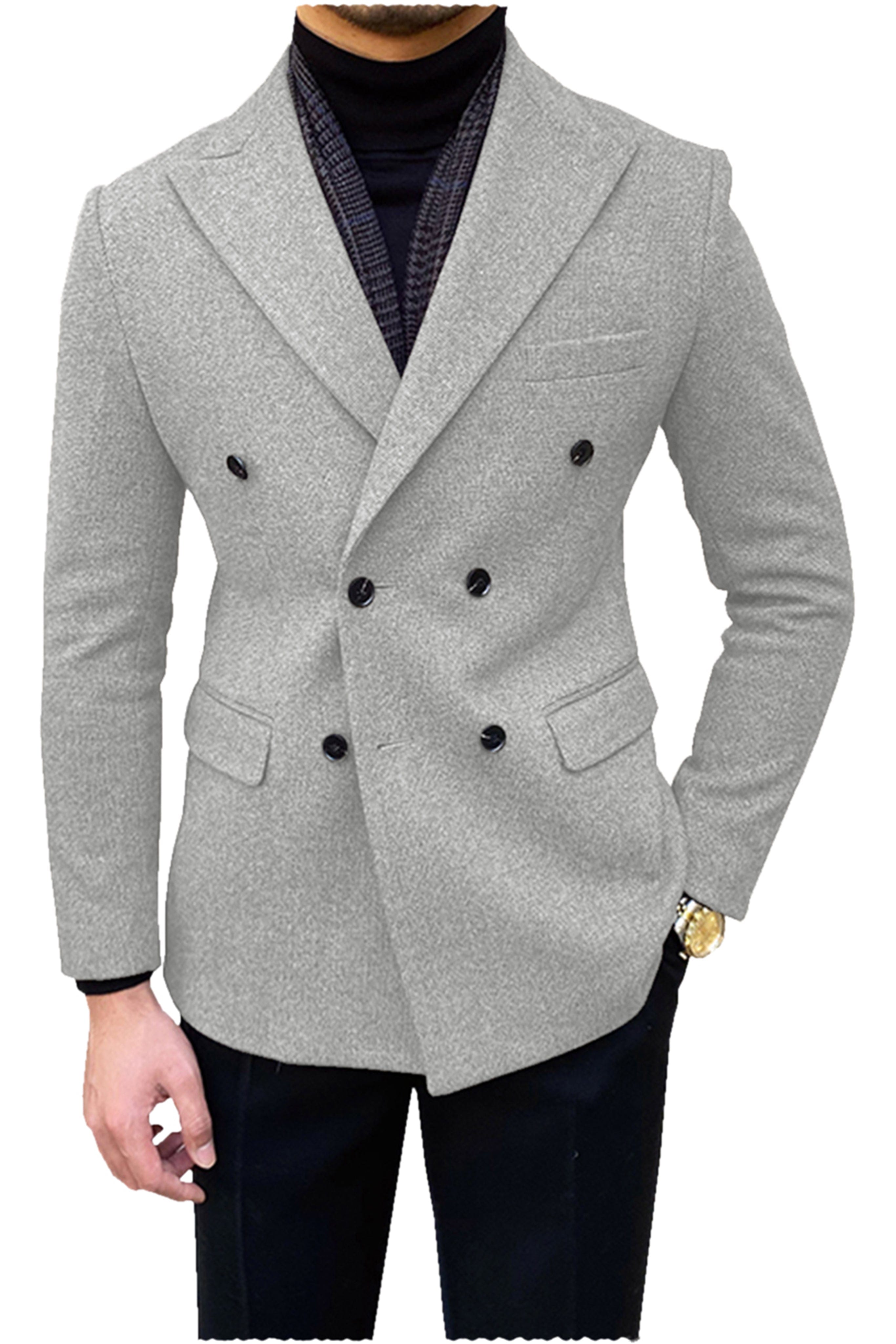 aesido Men's Double Breasted Peak Lapel Blazer