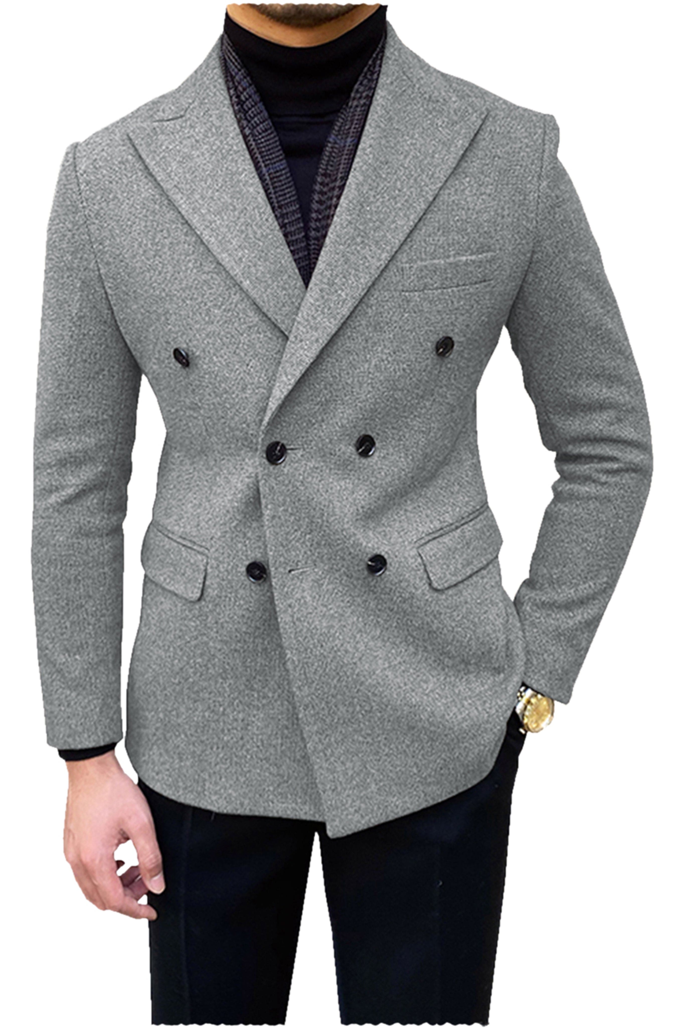 aesido Men's Double Breasted Peak Lapel Blazer