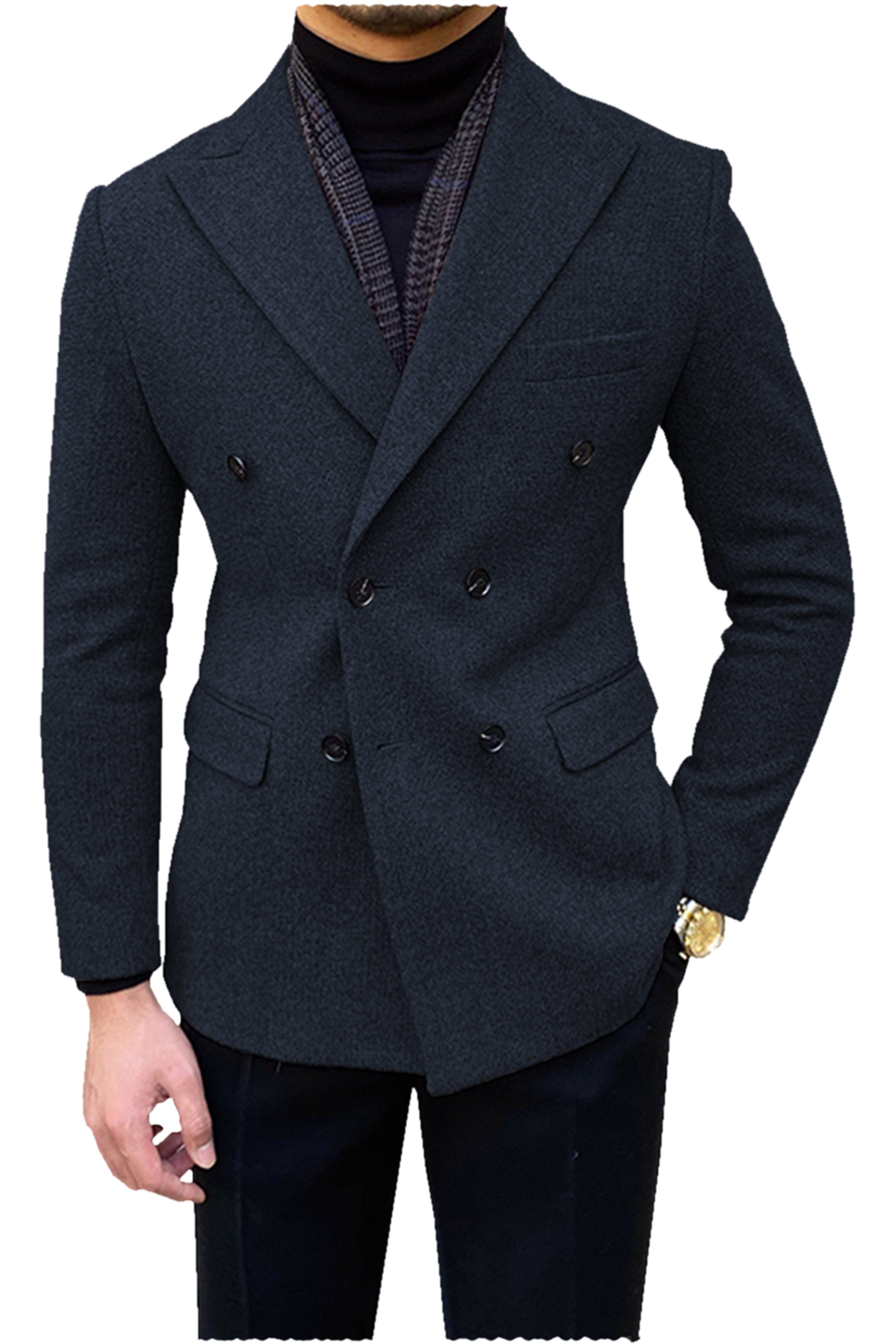 aesido Men's Double Breasted Peak Lapel Blazer