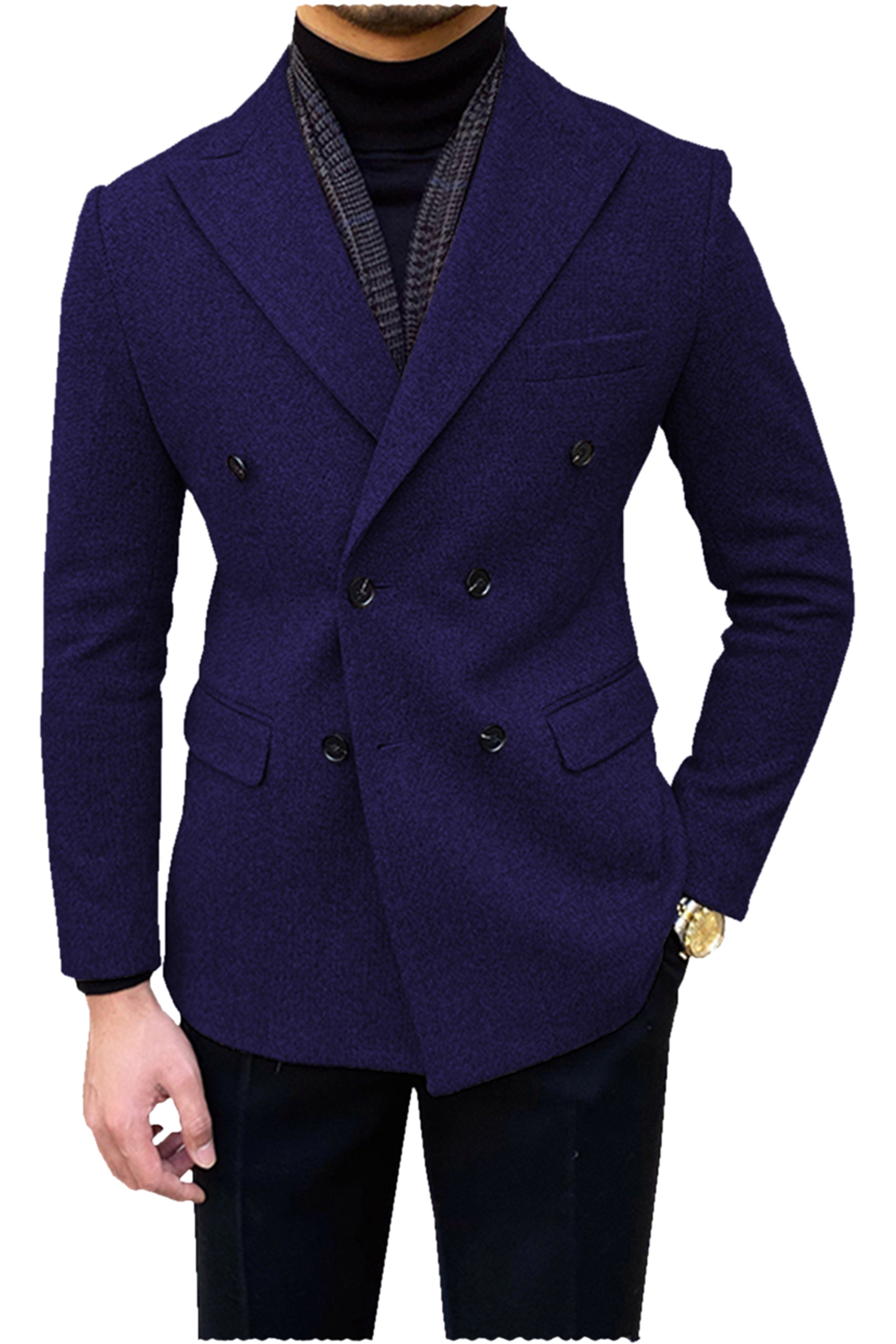 aesido Men's Double Breasted Peak Lapel Blazer