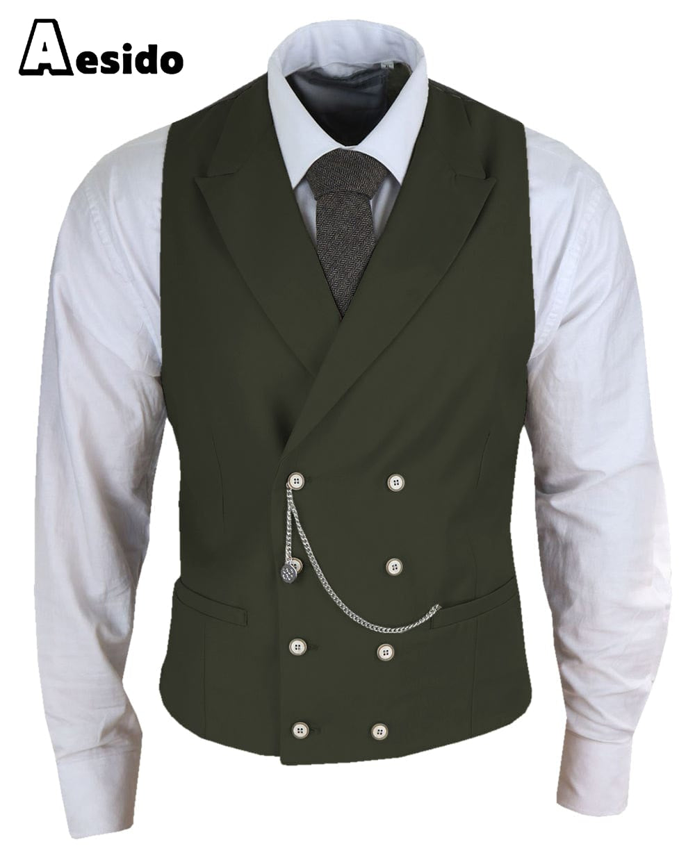 Men's Double Breasted Peak Lapel Waistcoat Aesido