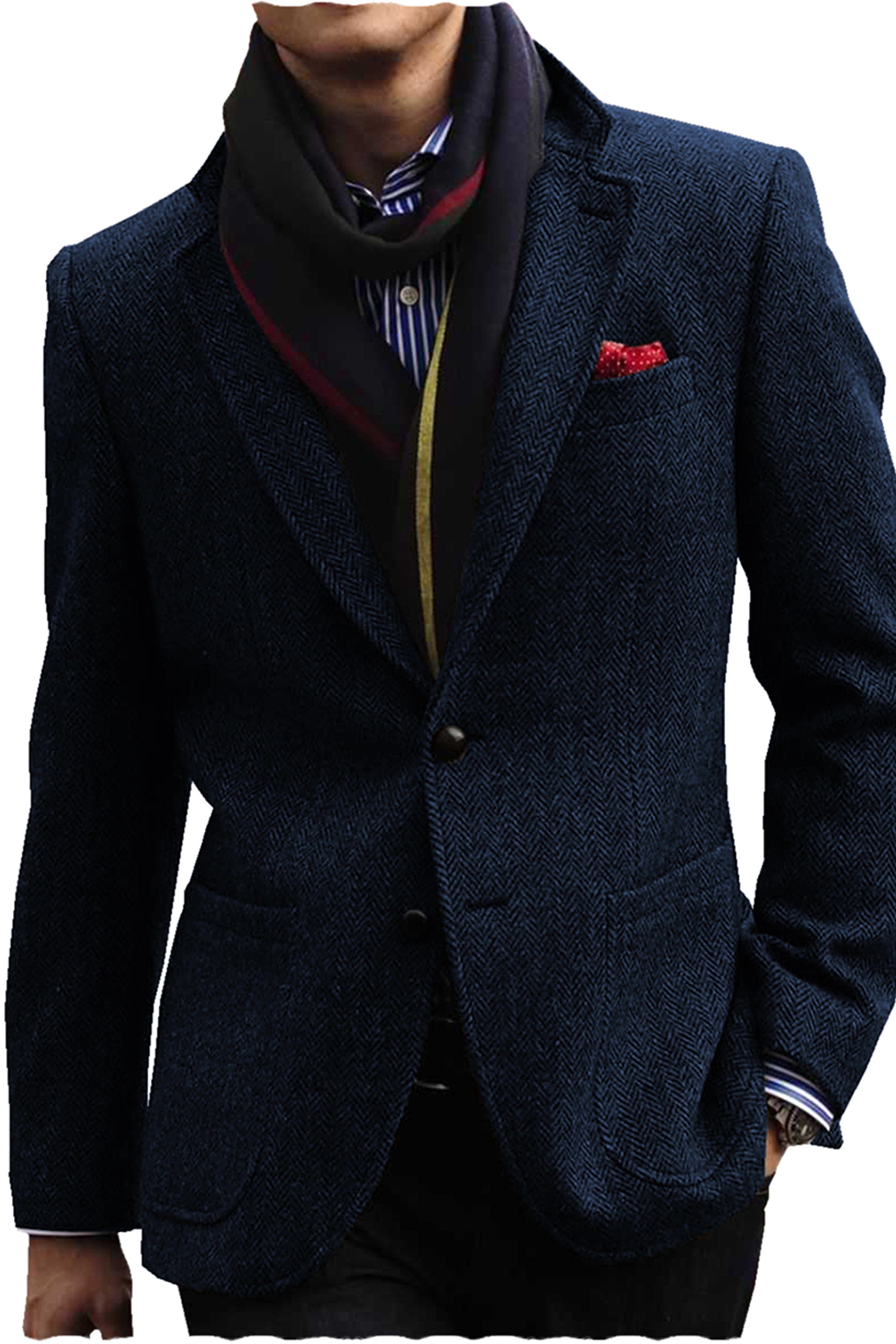 aesido Men's Double Button Notch Lapel Blazer