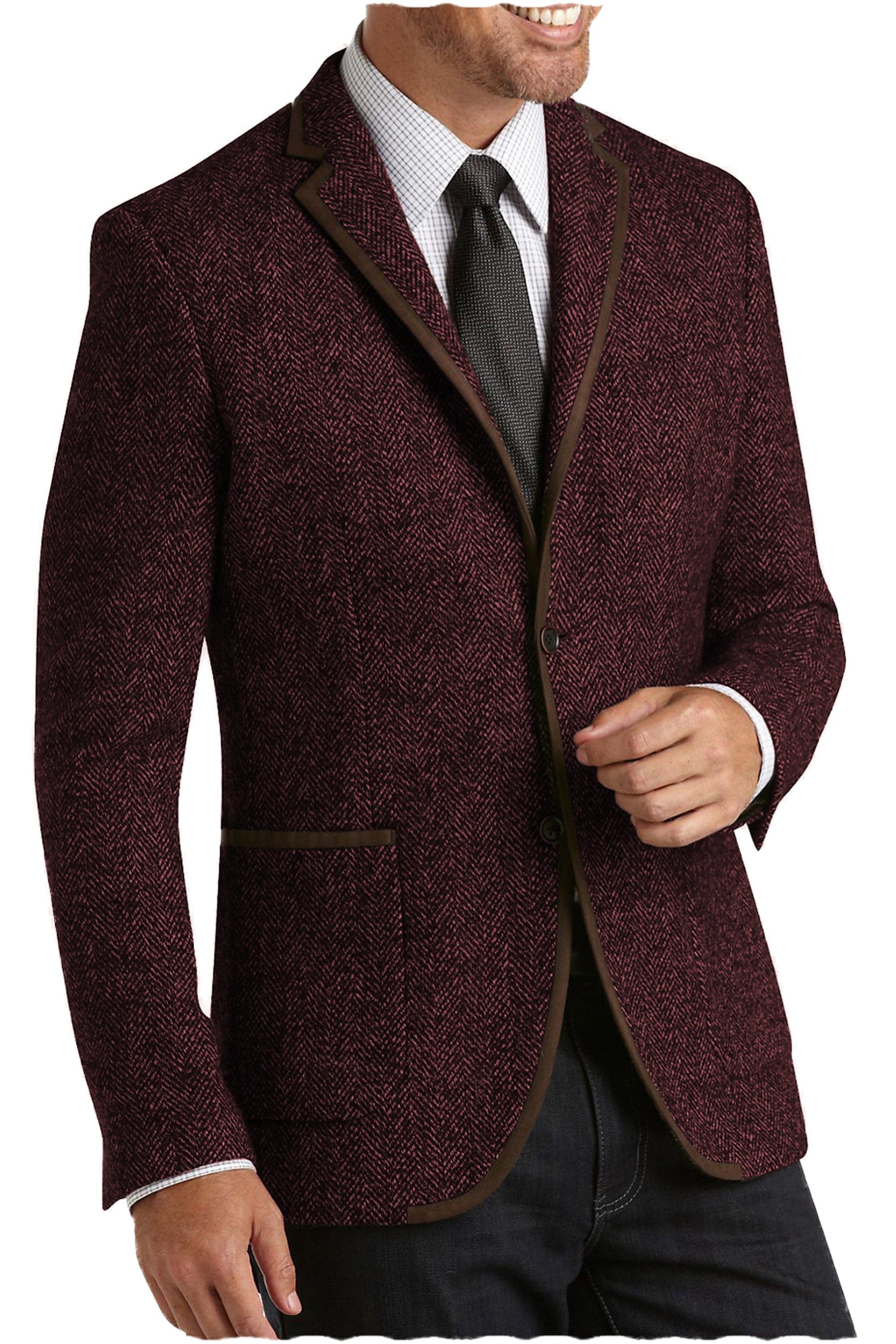Men's Checked Black Single Blazer with Notch Lapel