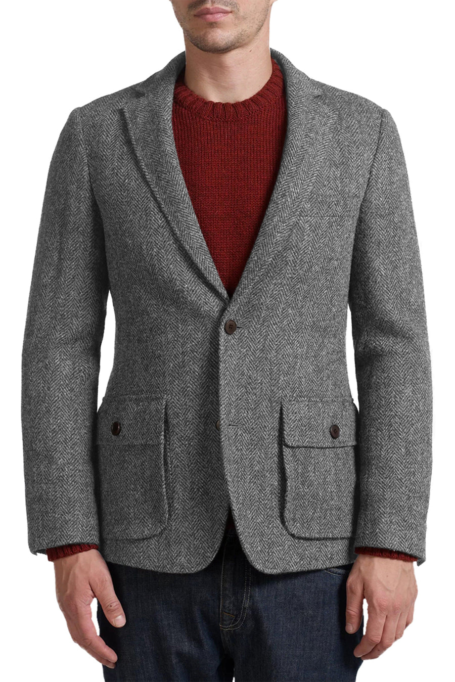 Men's Black Cotton Dobby Notched Lapel Open-Front Blazer