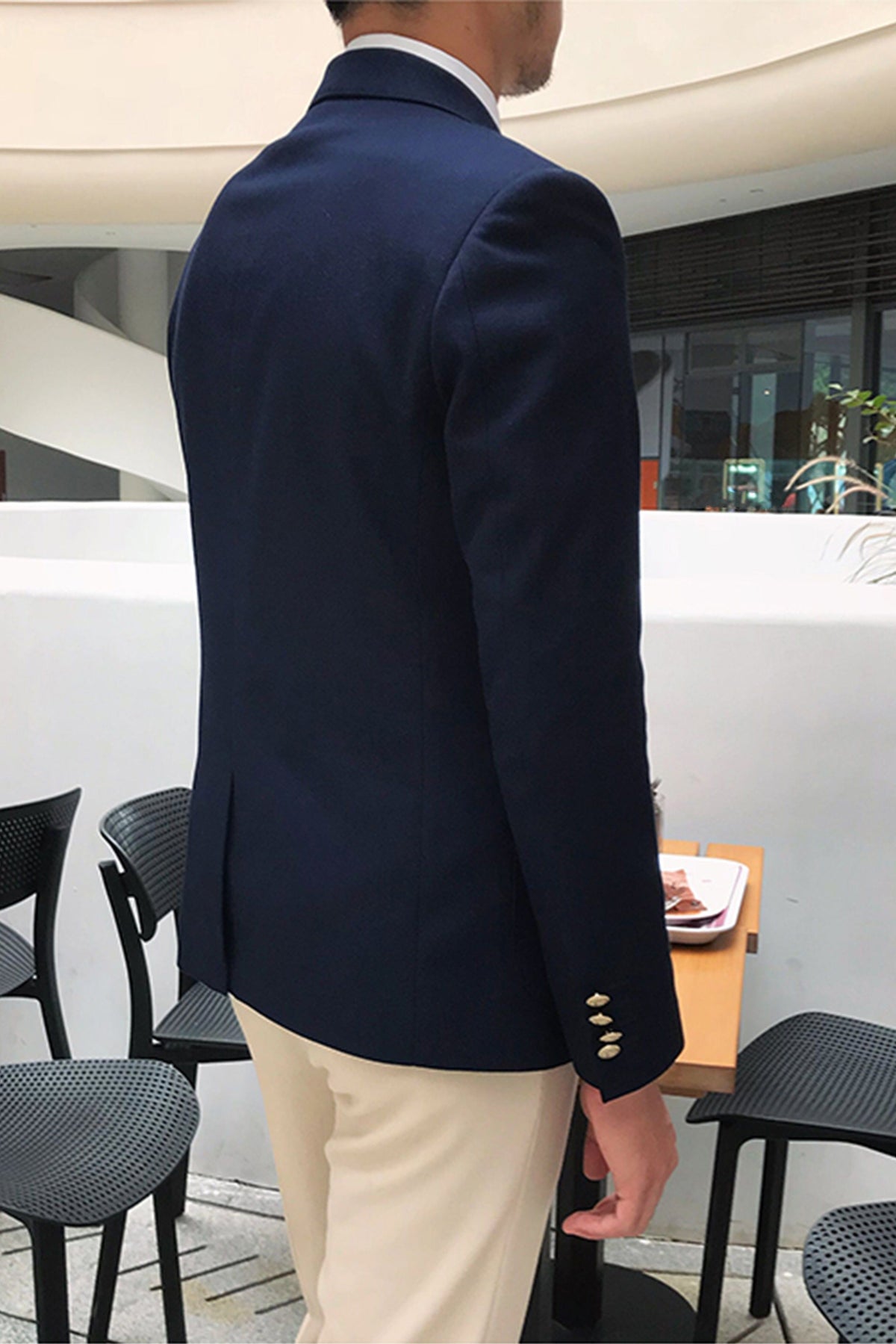 Men's Notched Lapel Solid Peach Blazer main image 1